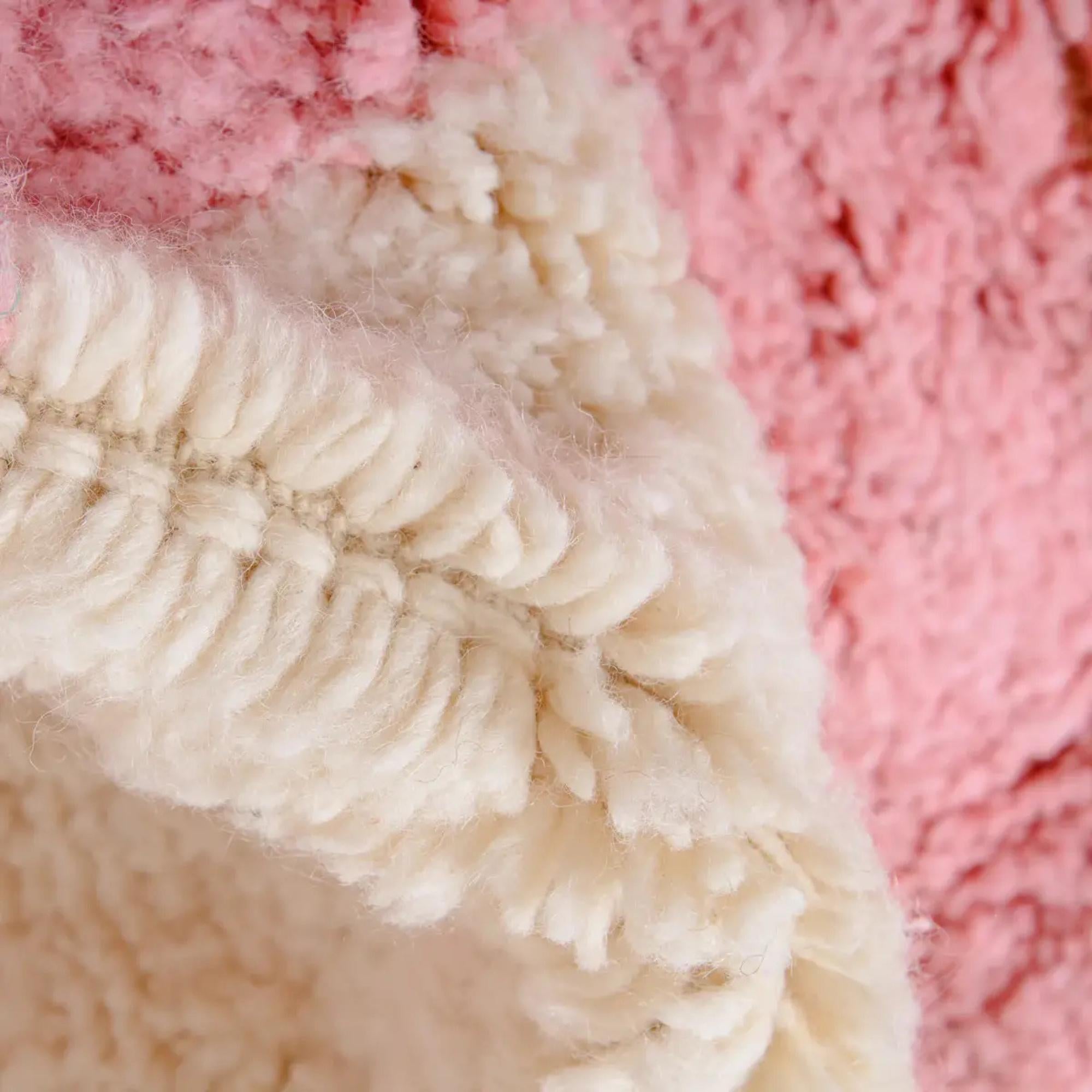 Handmade Pink Argyle Moroccan Rug: Berber Wool Beni Ourain Carpet