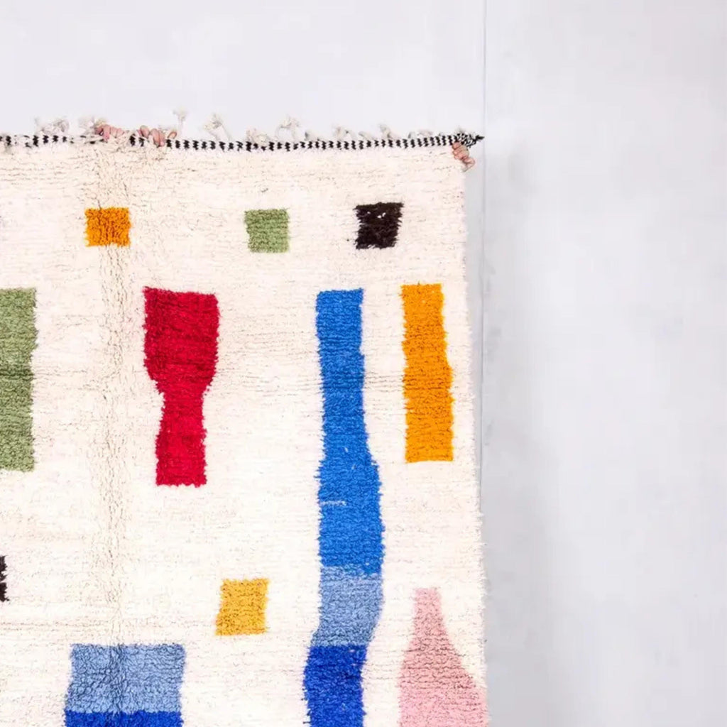 Hand Knotted Moroccan Wool Rug: Colorful Berber Kilim Style