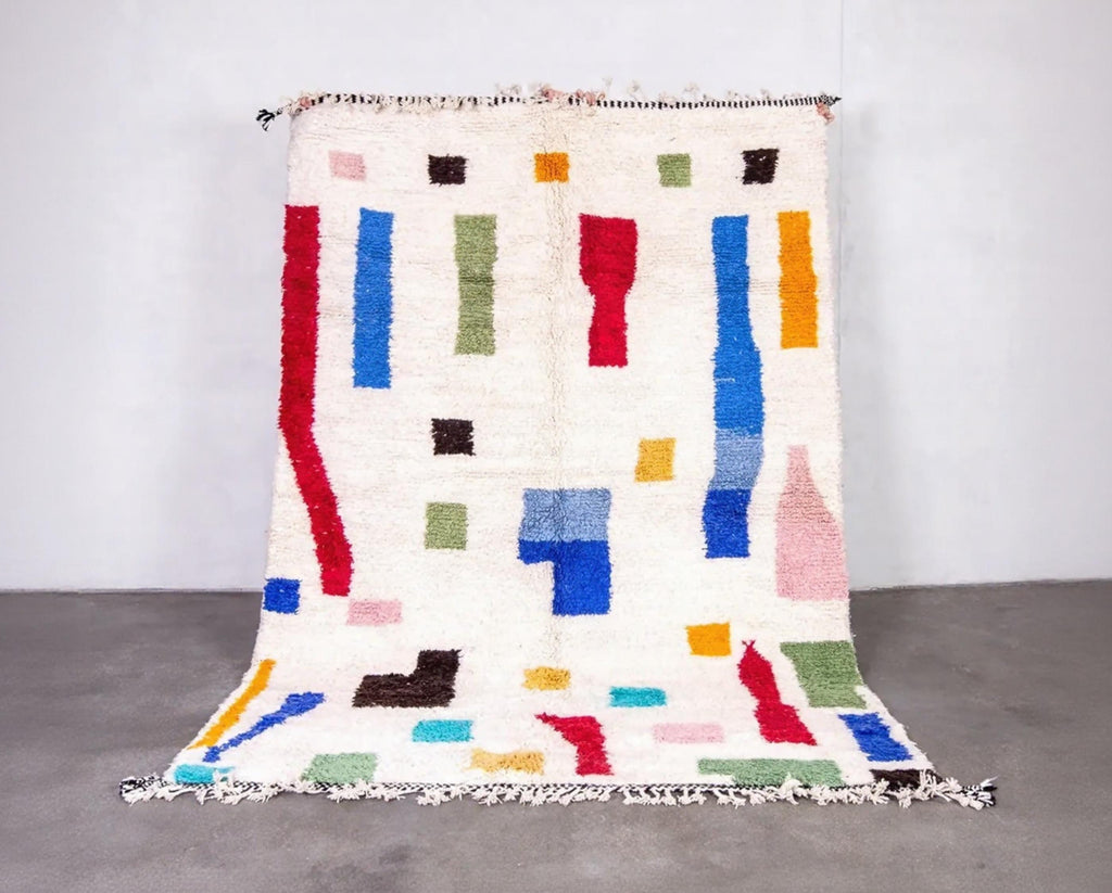 Hand Knotted Moroccan Wool Rug: Colorful Berber Kilim Style