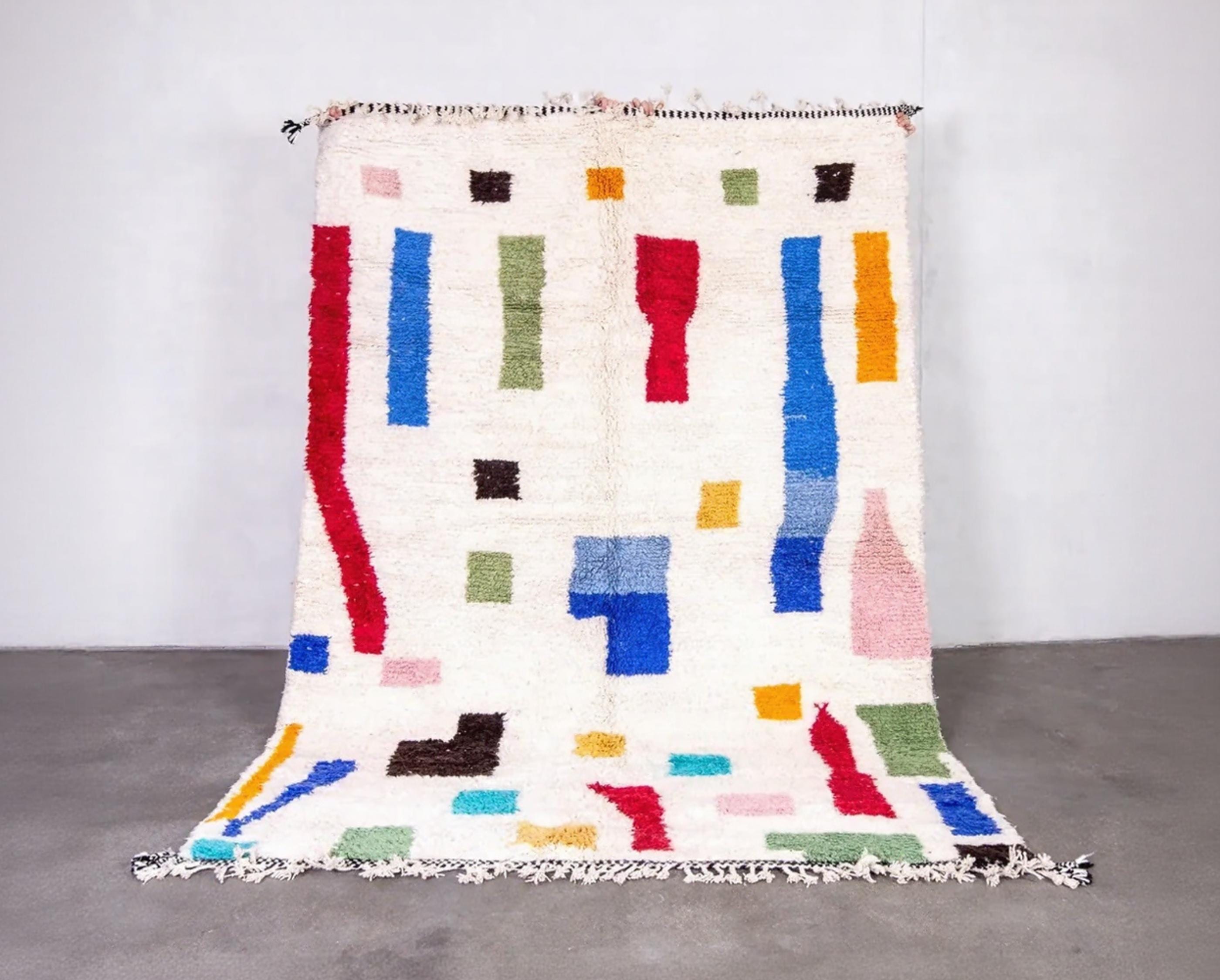 Hand Knotted Moroccan Wool Rug: Colorful Berber Kilim Style