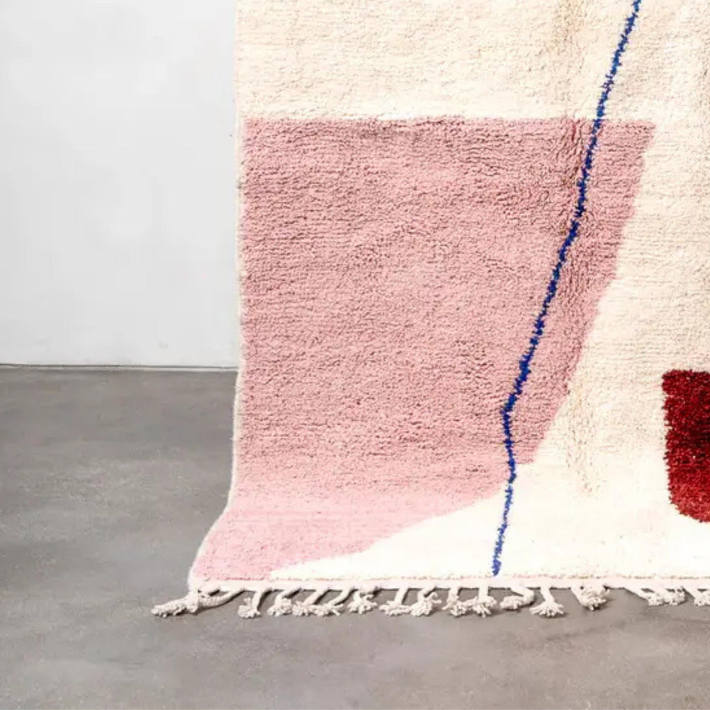 Hand-Knotted Moroccan Berber Rug: Pink & Red Lamb Wool
