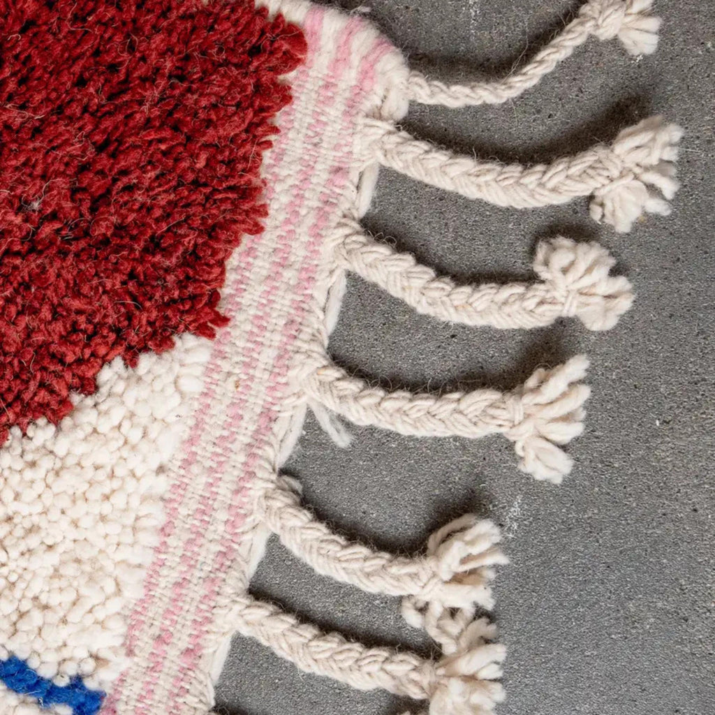 Hand-Knotted Moroccan Berber Rug: Pink & Red Lamb Wool