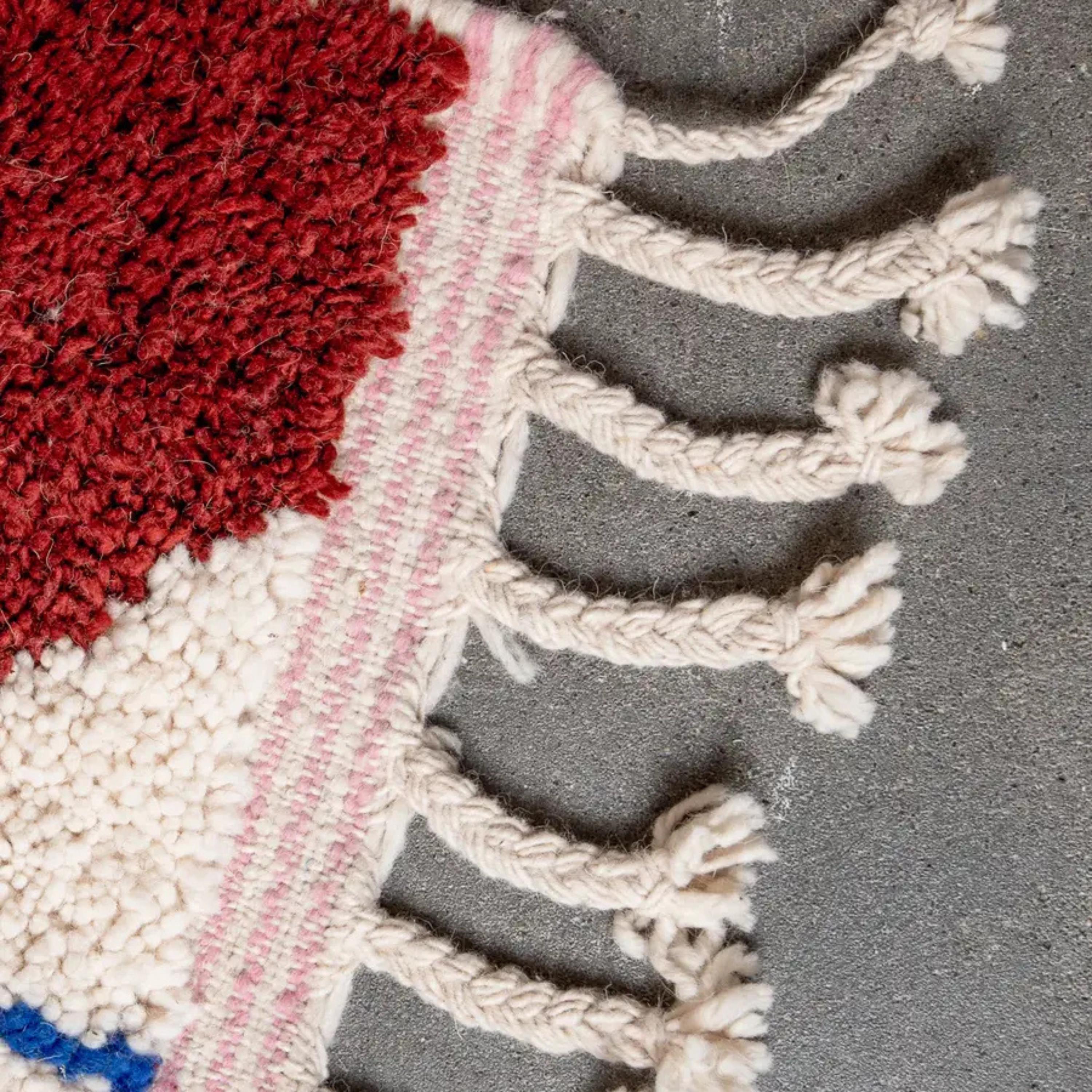 Hand-Knotted Moroccan Berber Rug: Pink & Red Lamb Wool