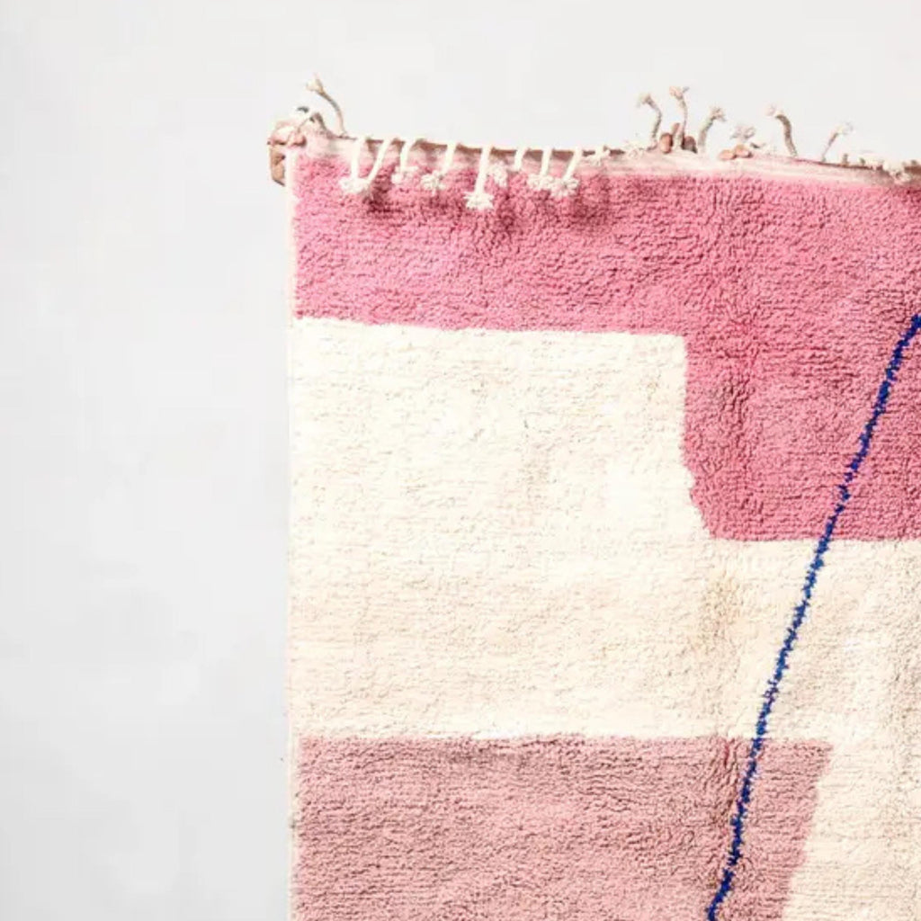 Hand-Knotted Moroccan Berber Rug: Pink & Red Lamb Wool