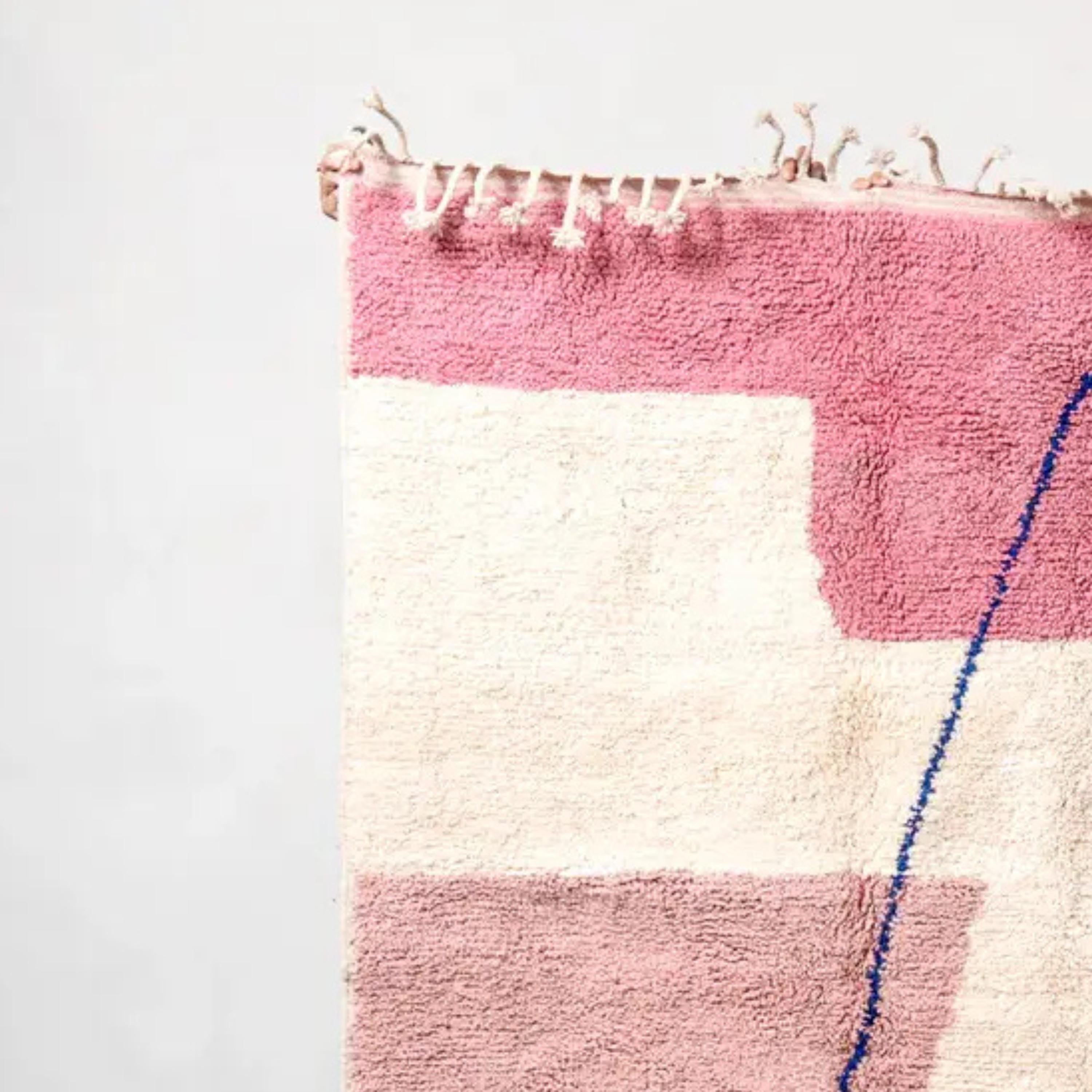 Hand-Knotted Moroccan Berber Rug: Pink & Red Lamb Wool