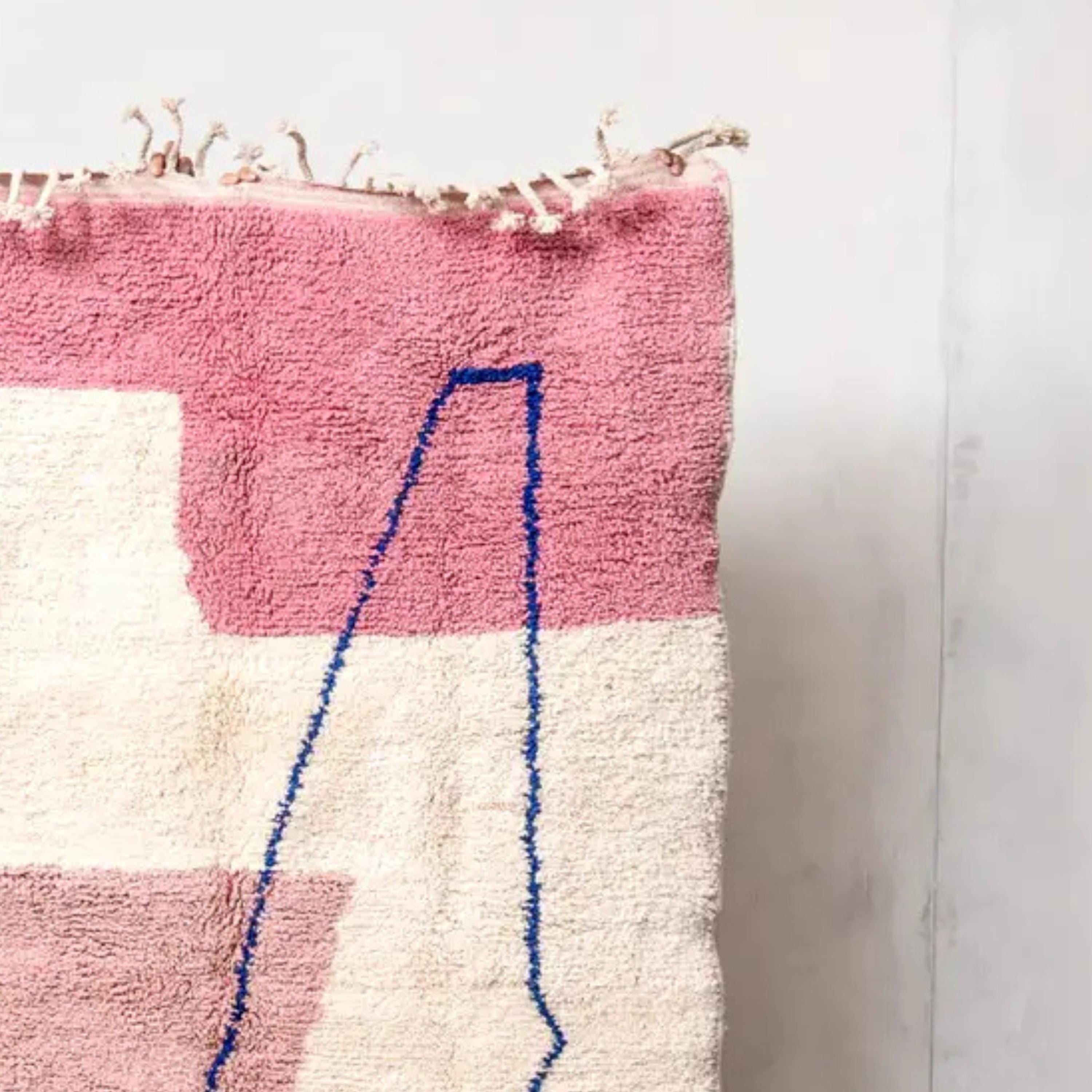 Hand-Knotted Moroccan Berber Rug: Pink & Red Lamb Wool