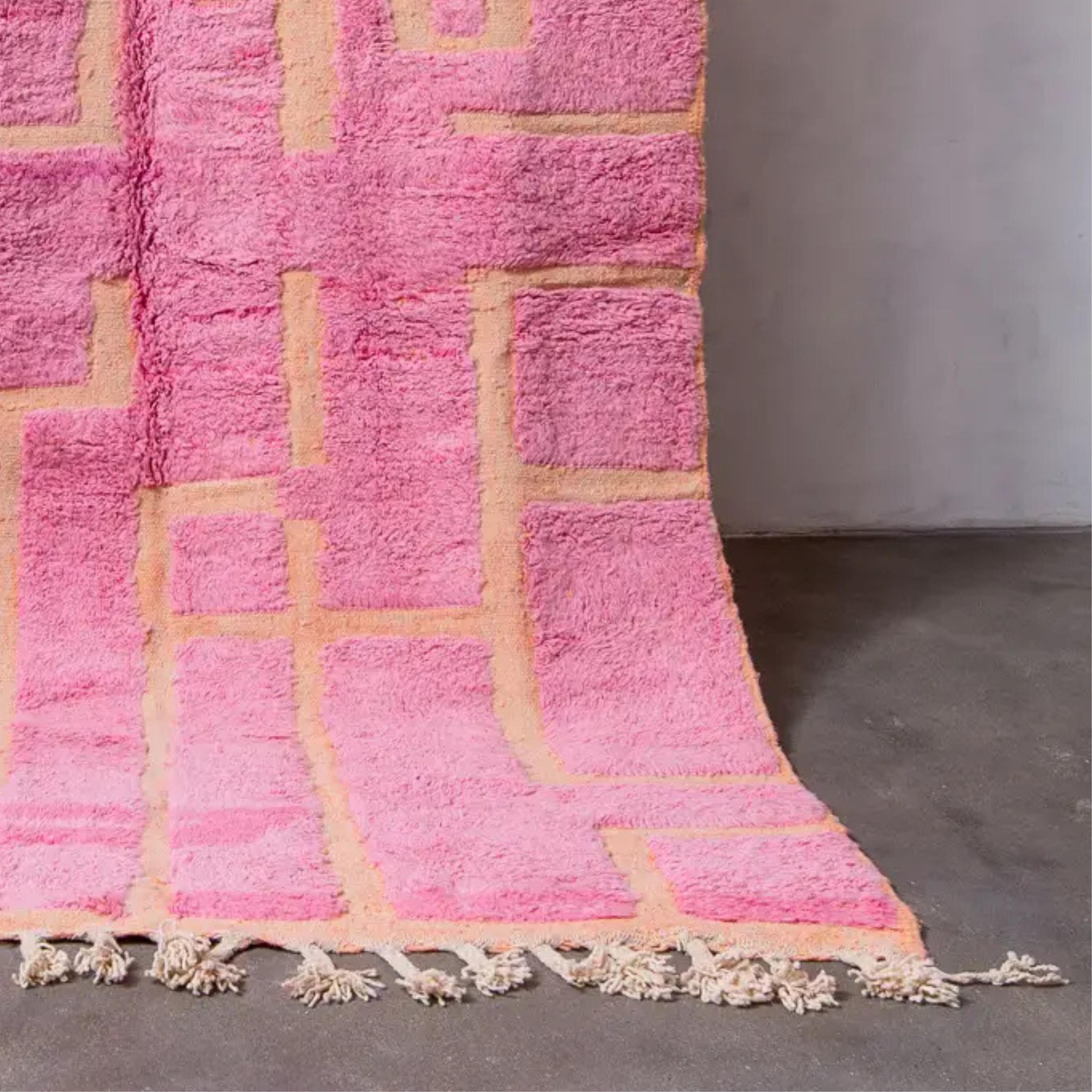 Handmade Pink Beni Ourain Rug: Moroccan Wool Berber Carpet 8x10