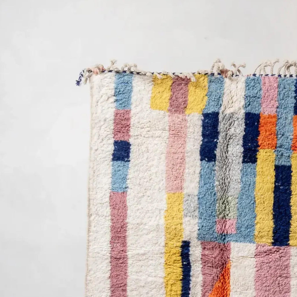 Colorful Boujad Berber Rug: Handwoven Moroccan Wool Carpet