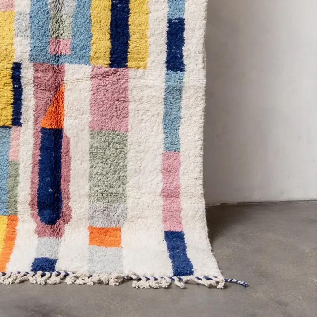 Colorful Boujad Berber Rug: Handwoven Moroccan Wool Carpet