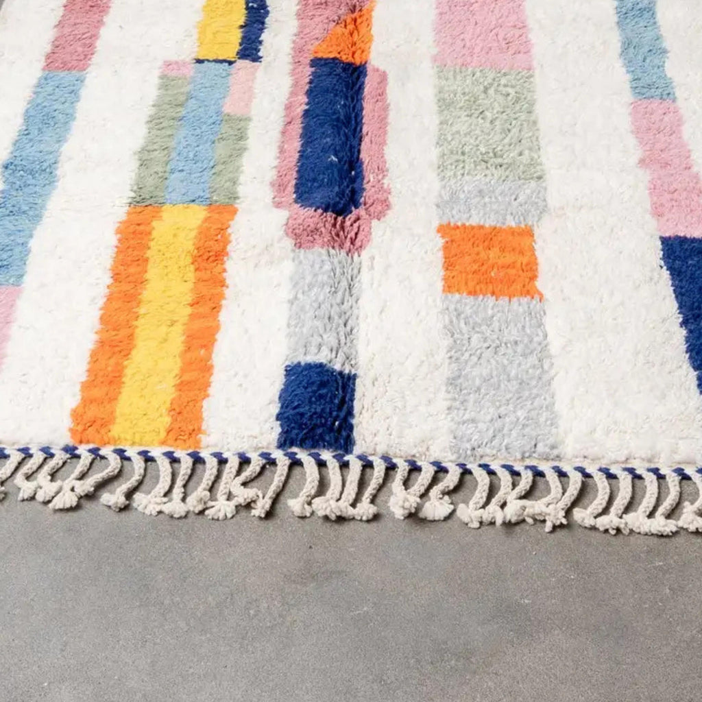 Colorful Boujad Berber Rug: Handwoven Moroccan Wool Carpet
