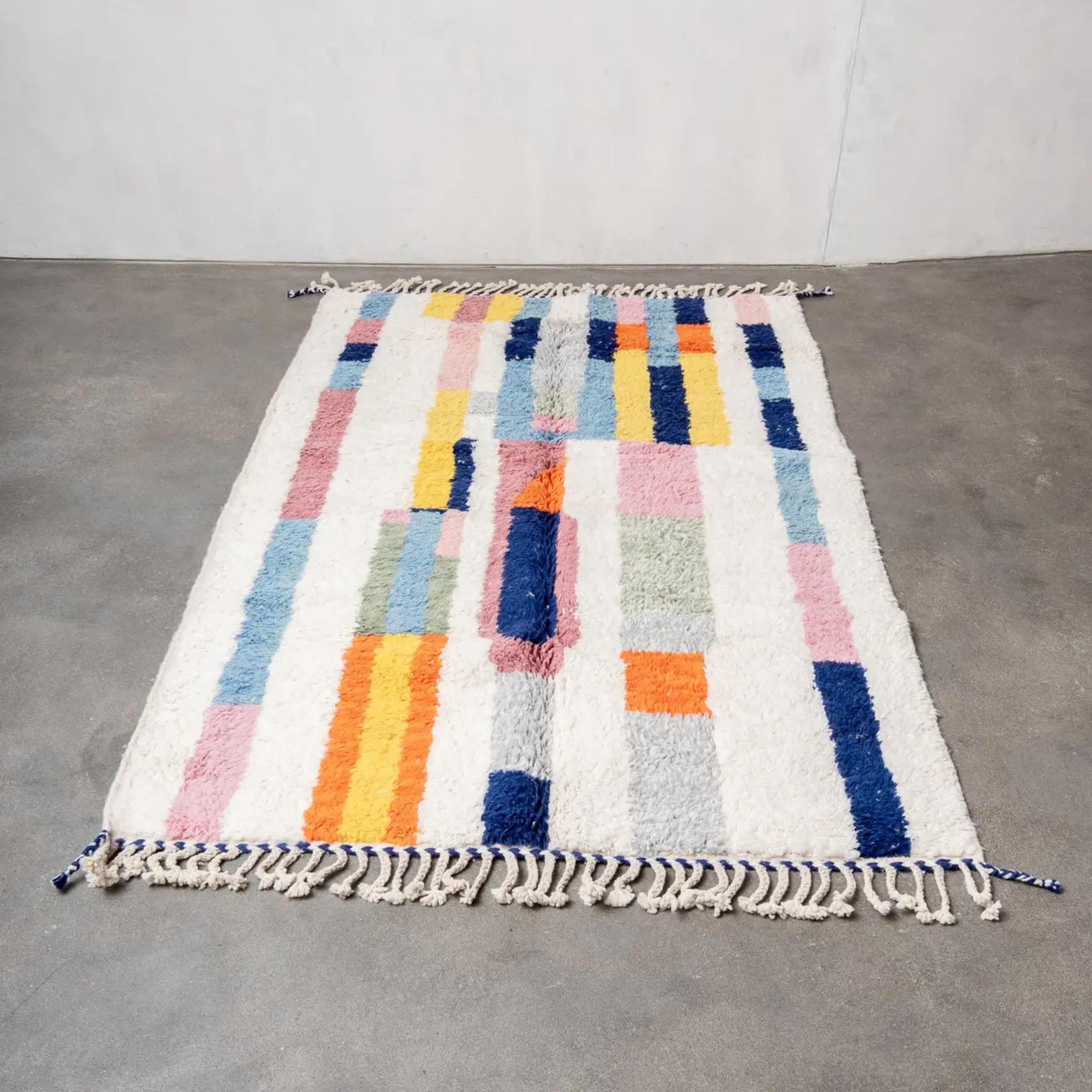Colorful Boujad Berber Rug: Handwoven Moroccan Wool Carpet