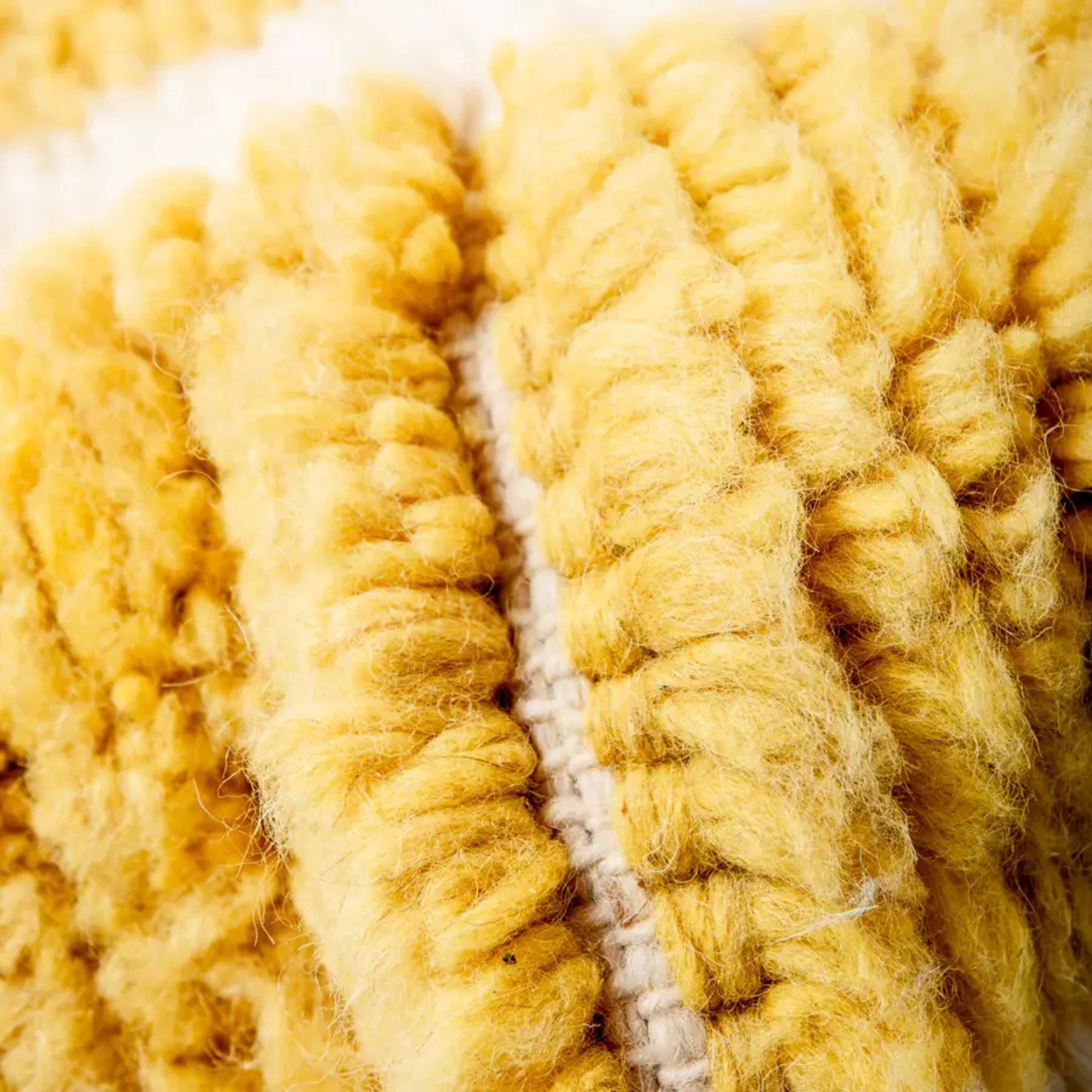 Hand Knotted Yellow Moroccan Rug: Beni Ourain Wool Carpet