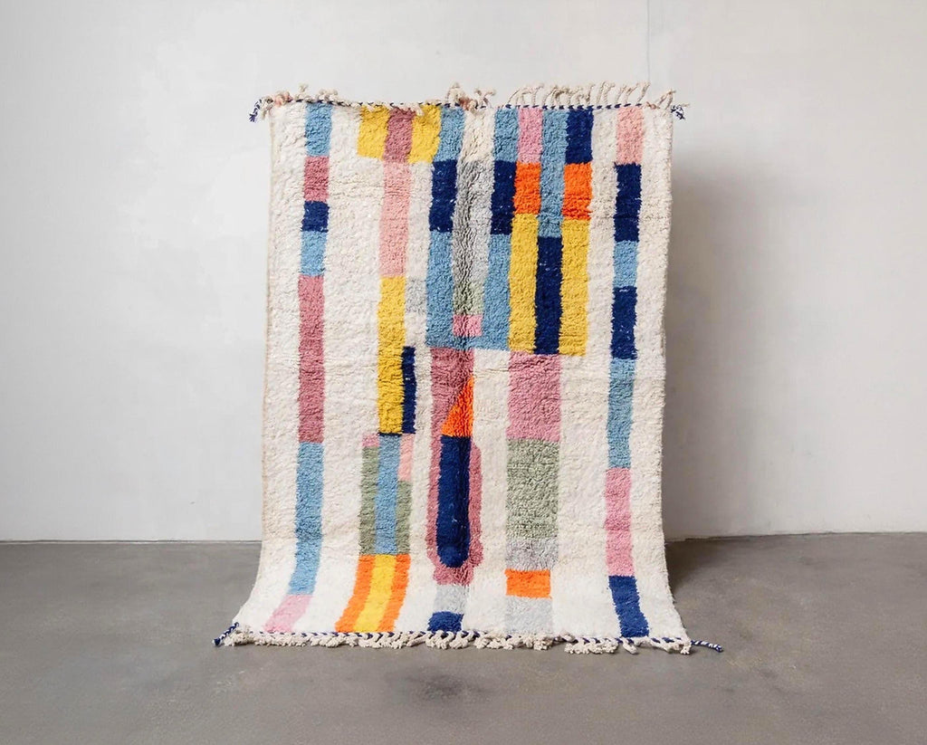 Colorful Boujad Berber Rug: Handwoven Moroccan Wool Carpet