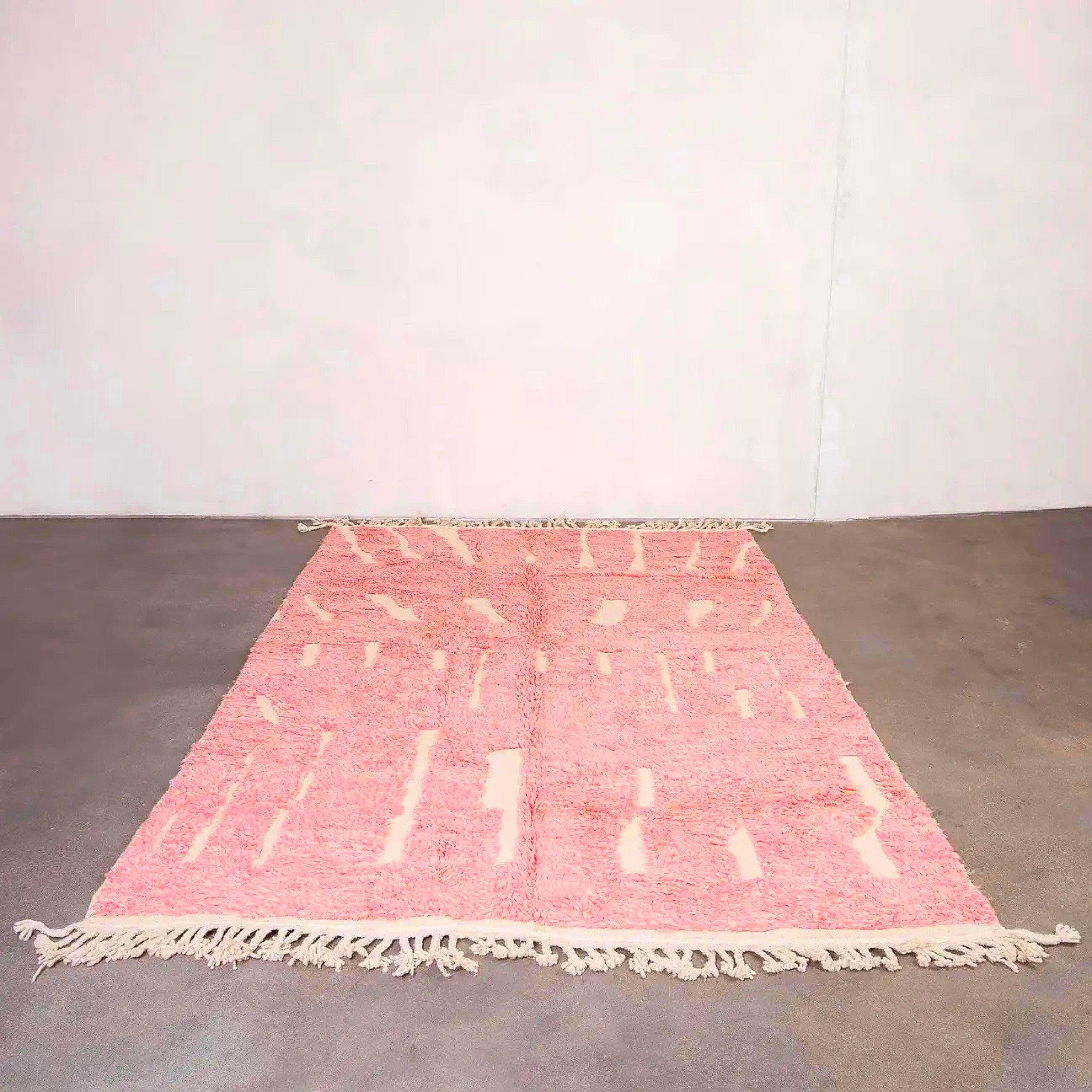 Handmade Pink Beni Ourain Rug: Authentic Moroccan Berber Wool 8x10