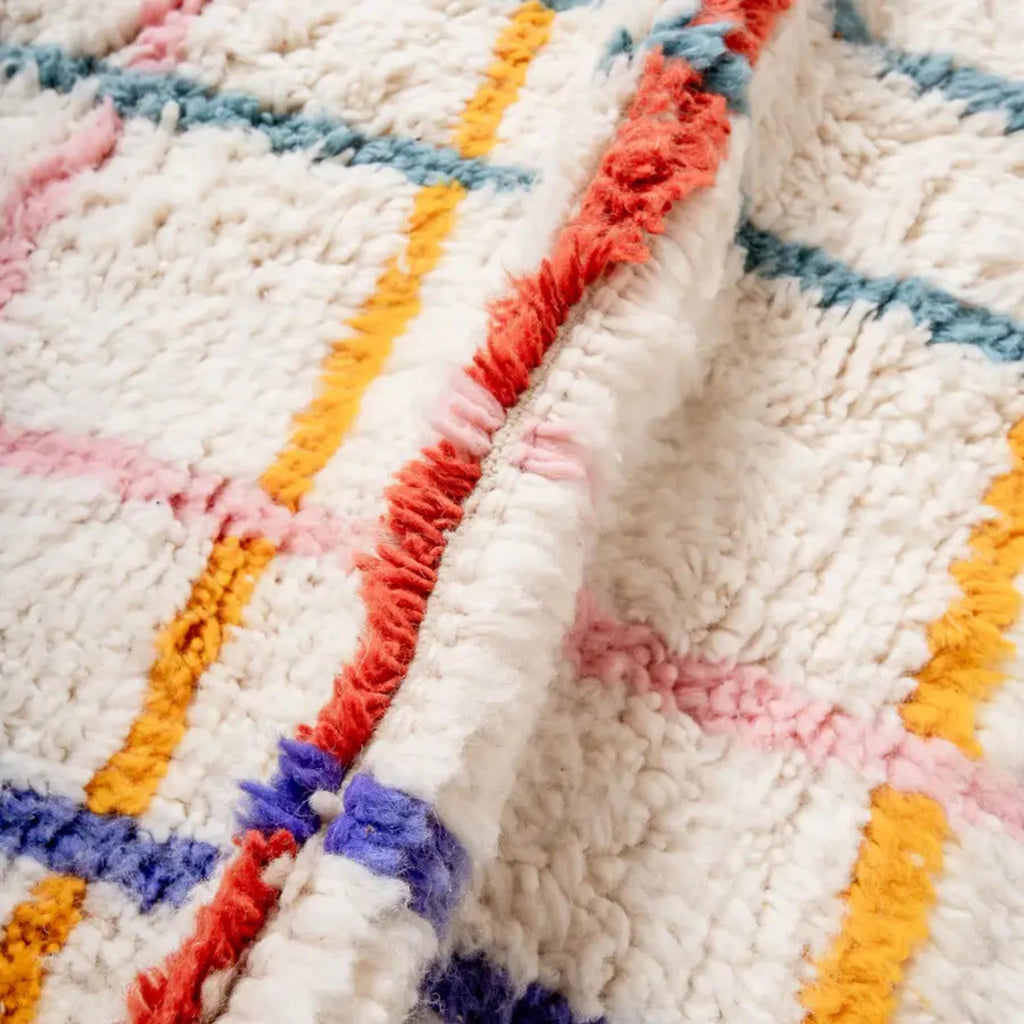 Handwoven Wool Moroccan Kilim Rug: Colorful Lines, Berber Design