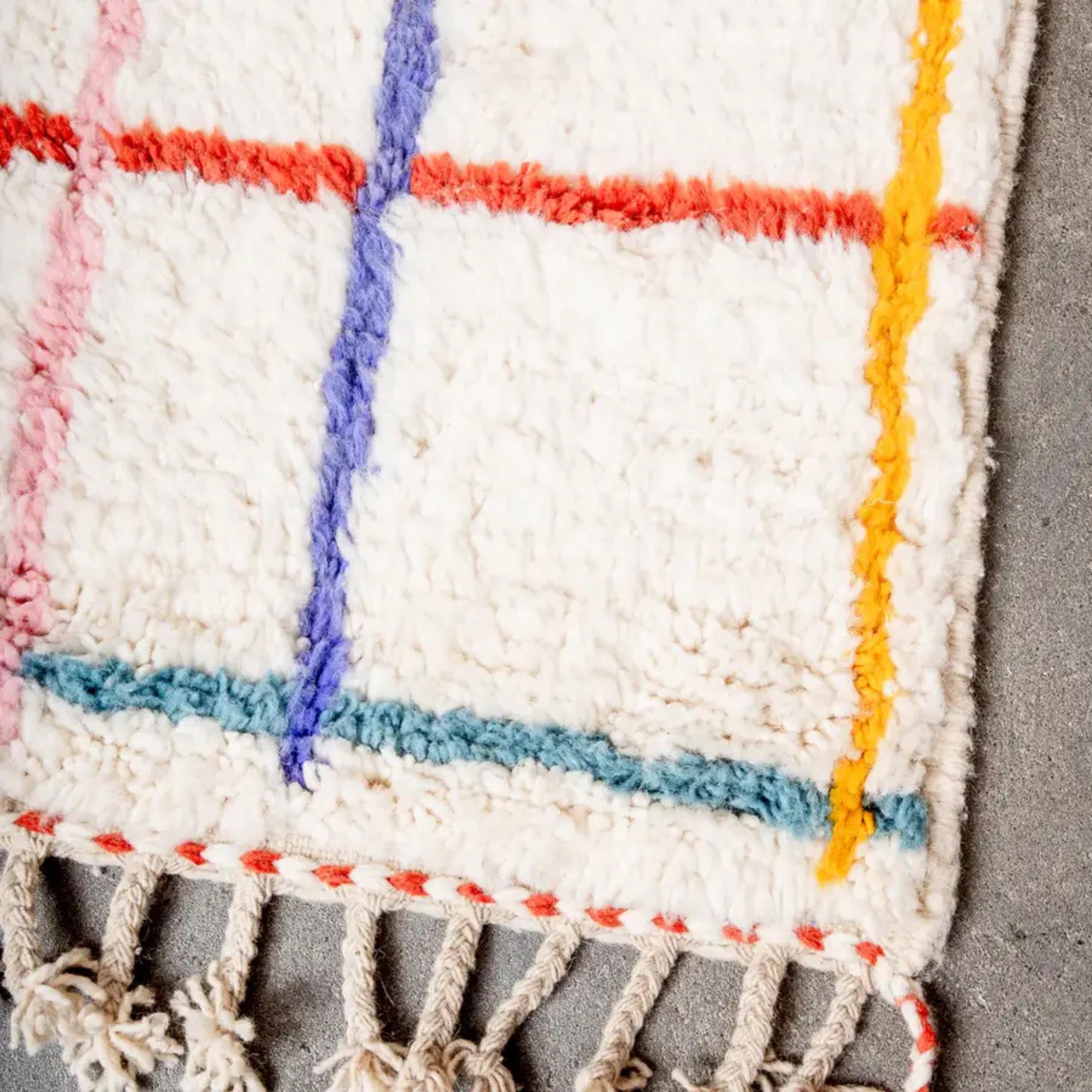 Handwoven Wool Moroccan Kilim Rug: Colorful Lines, Berber Design