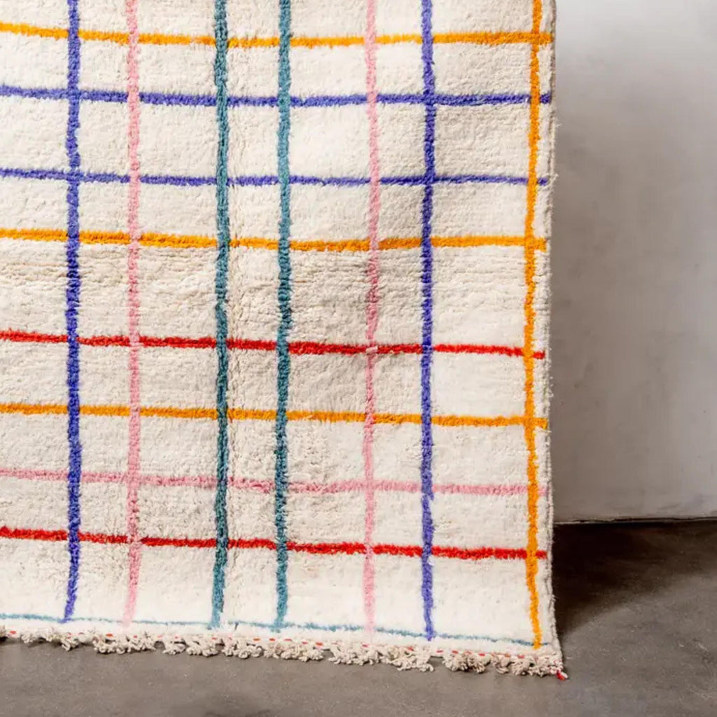 Handwoven Wool Moroccan Kilim Rug: Colorful Lines, Berber Design