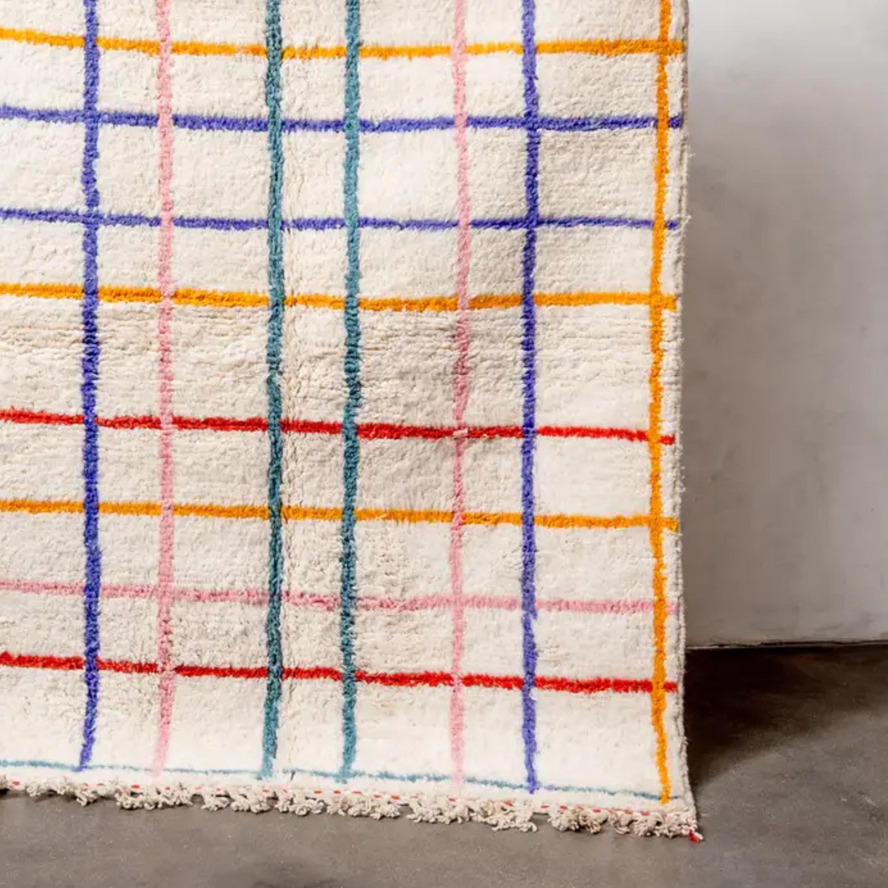 Handwoven Wool Moroccan Kilim Rug: Colorful Lines, Berber Design