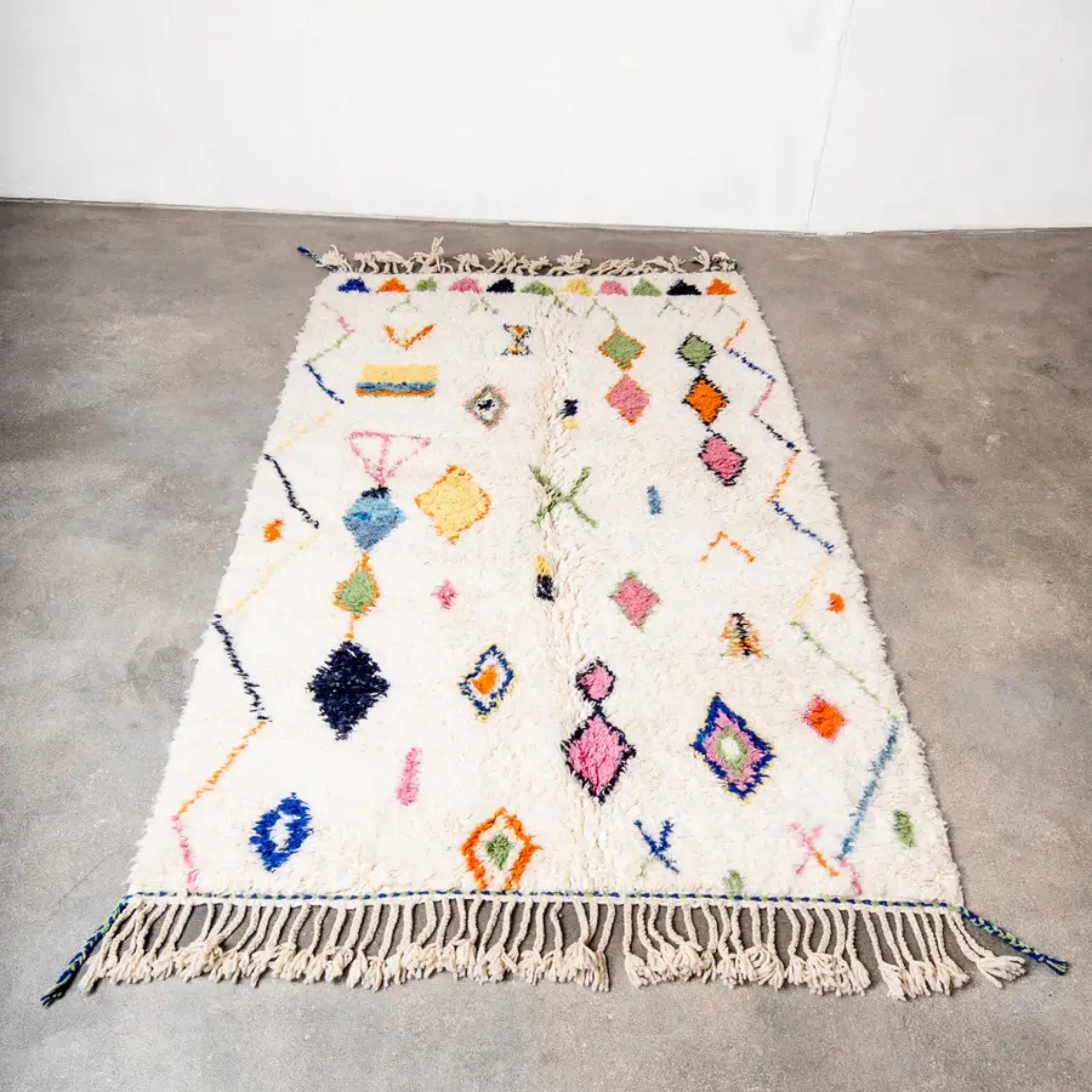 Handmade Azilal Berber Rug: Colorful Moroccan Wool Rug