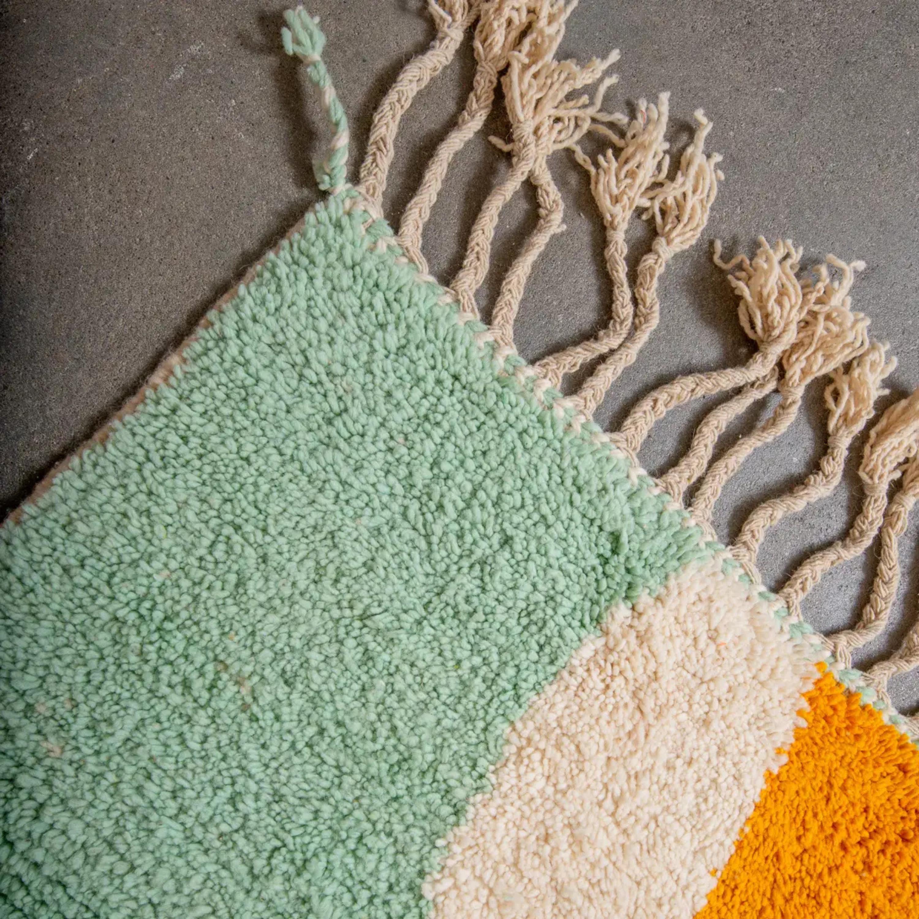 Handmade Beni Ourain Moroccan Rug: Orange & Green Berber Wool