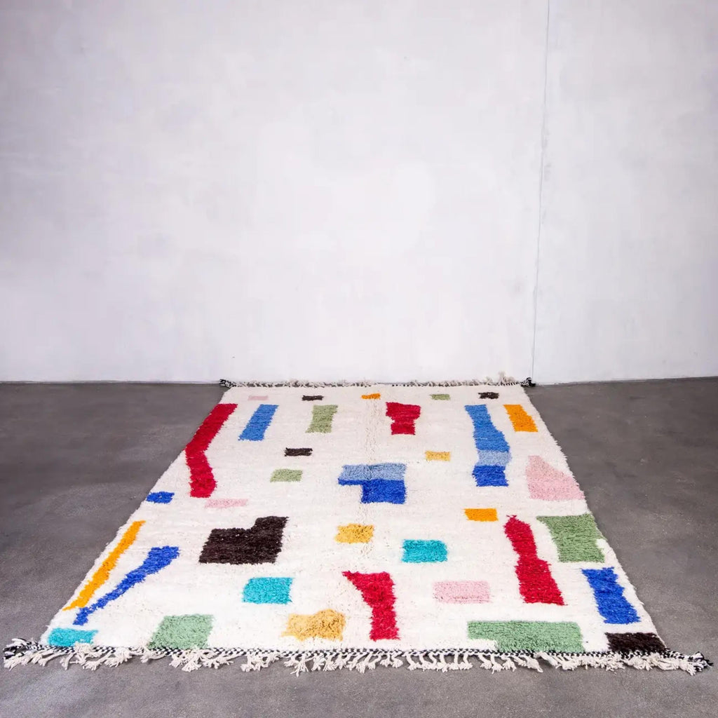Hand Knotted Moroccan Wool Rug: Colorful Berber Kilim Style