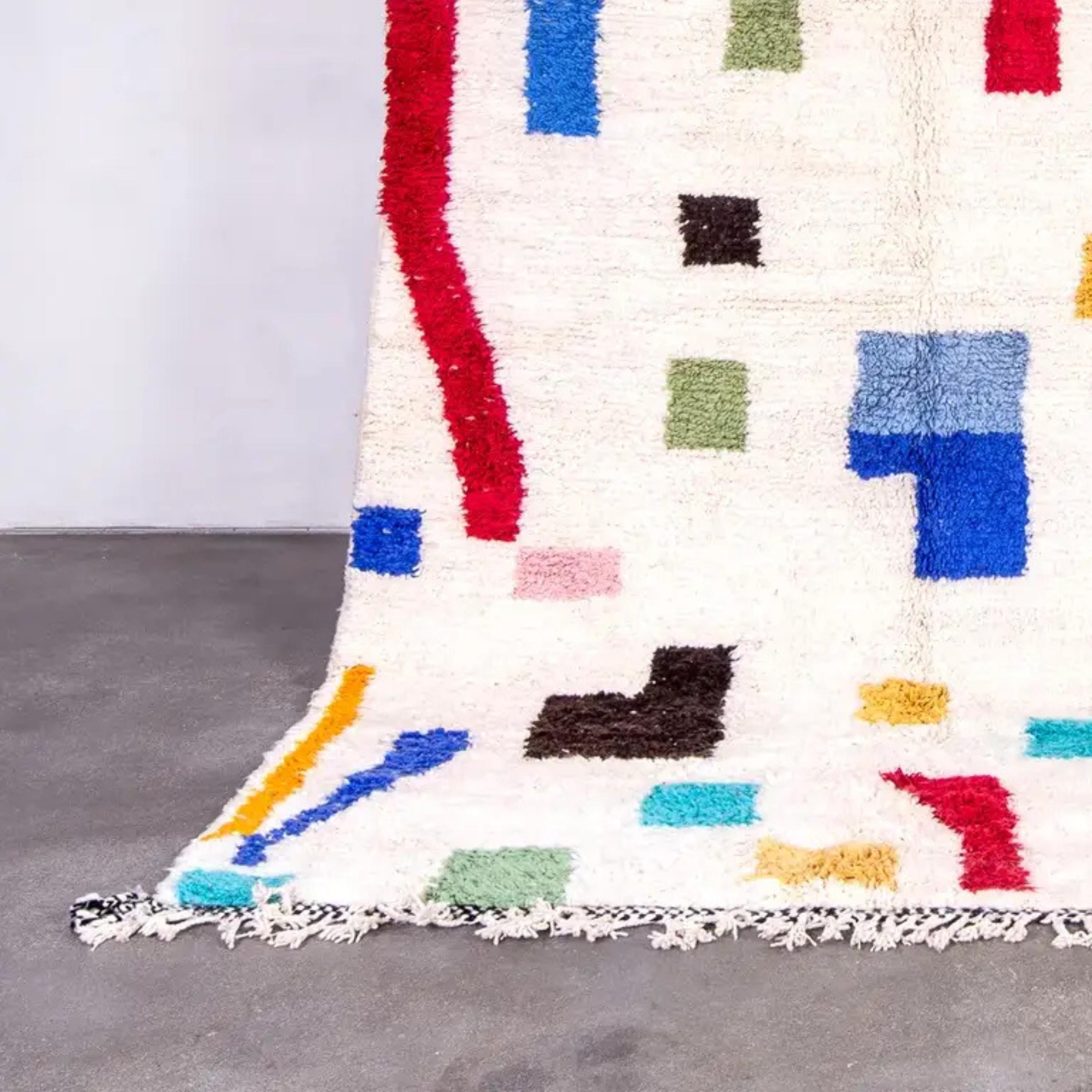 Hand Knotted Moroccan Wool Rug: Colorful Berber Kilim Style