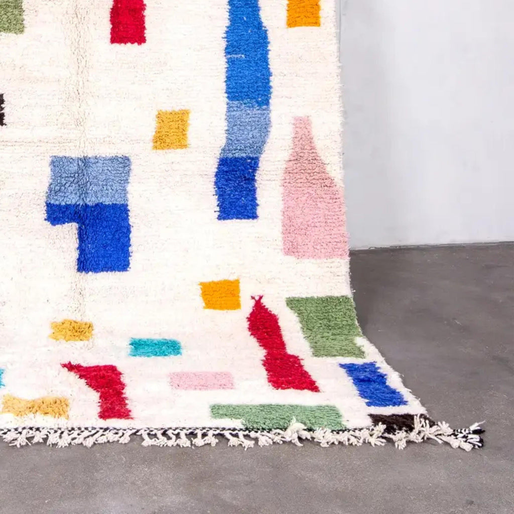 Hand Knotted Moroccan Wool Rug: Colorful Berber Kilim Style