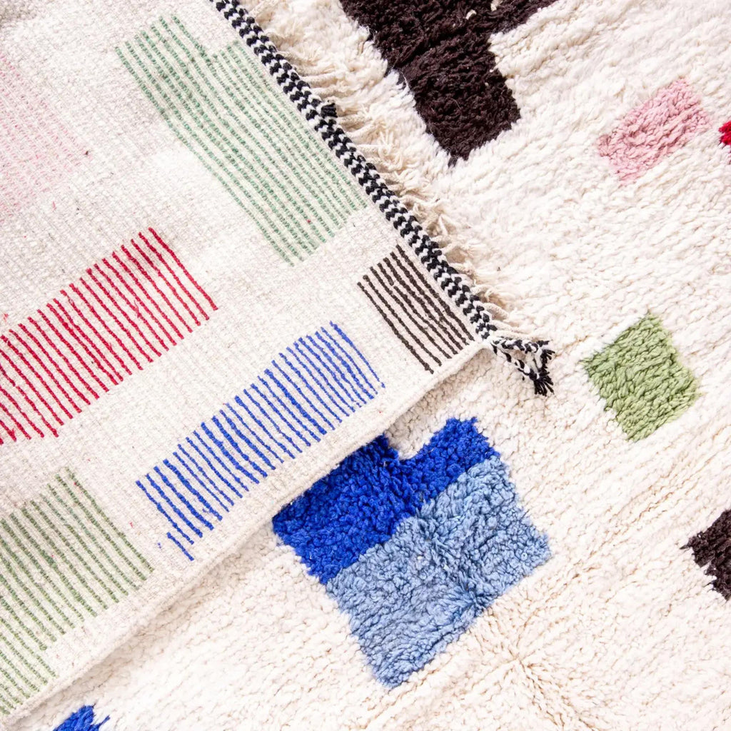 Hand Knotted Moroccan Wool Rug: Colorful Berber Kilim Style