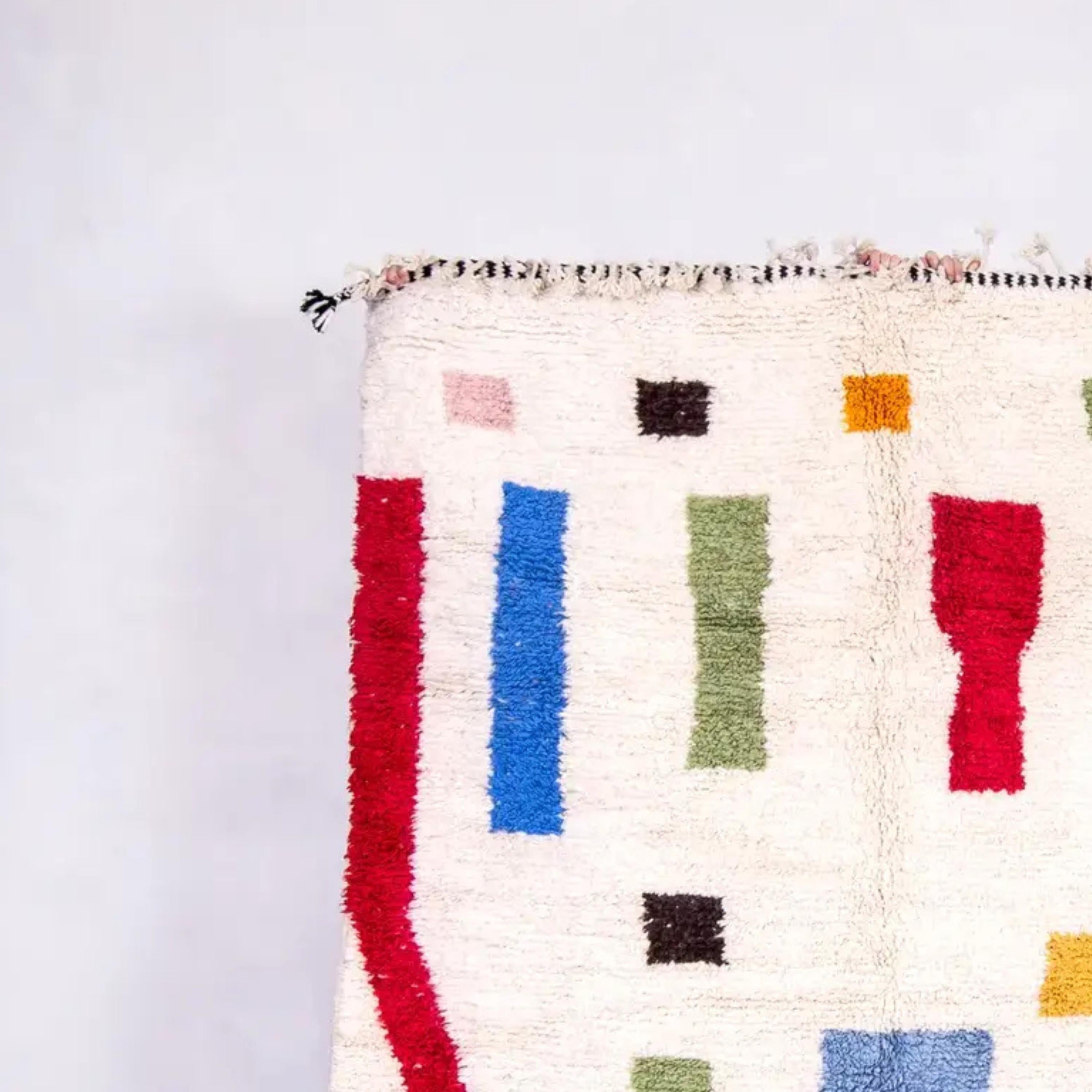 Hand Knotted Moroccan Wool Rug: Colorful Berber Kilim Style