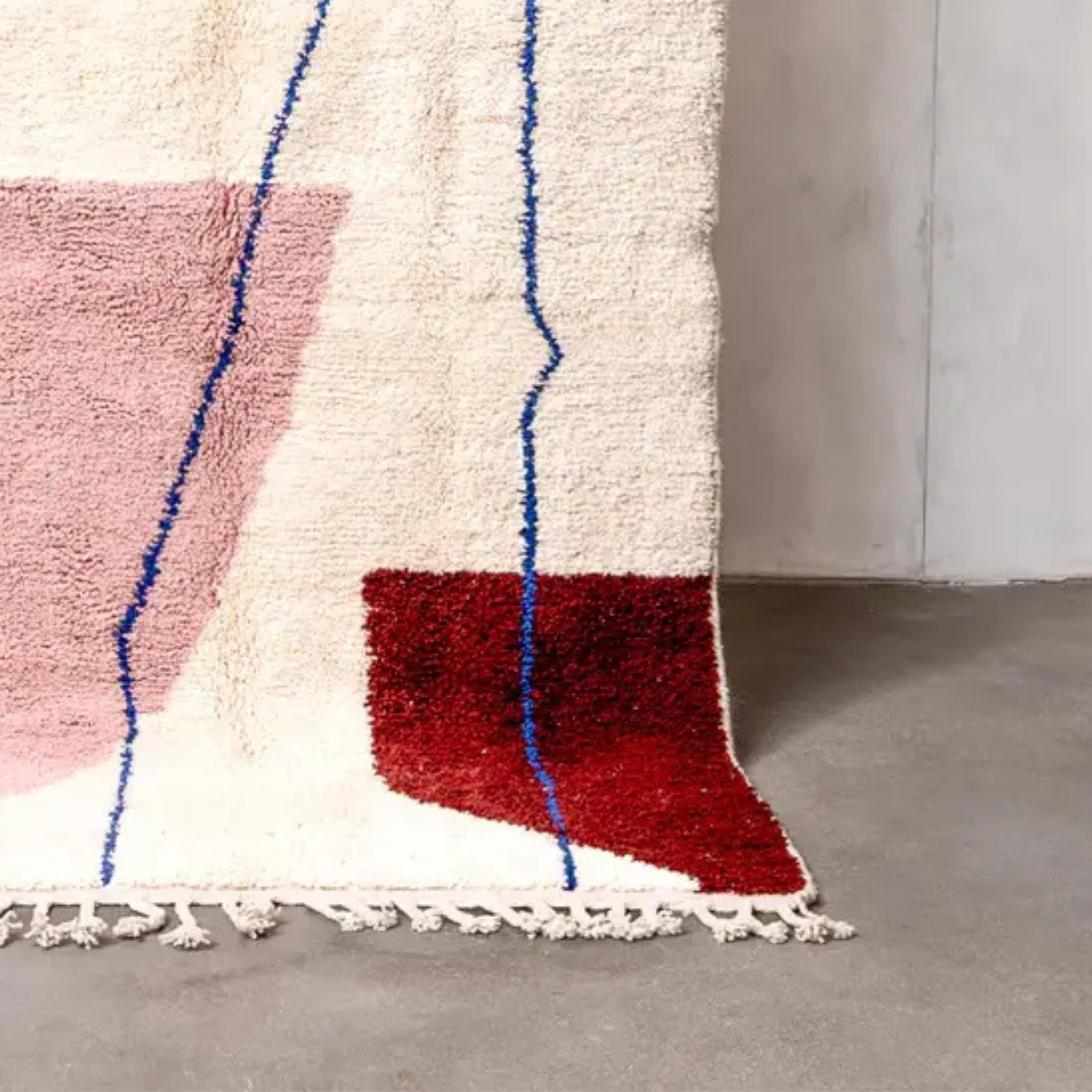 Hand-Knotted Moroccan Berber Rug: Pink & Red Lamb Wool