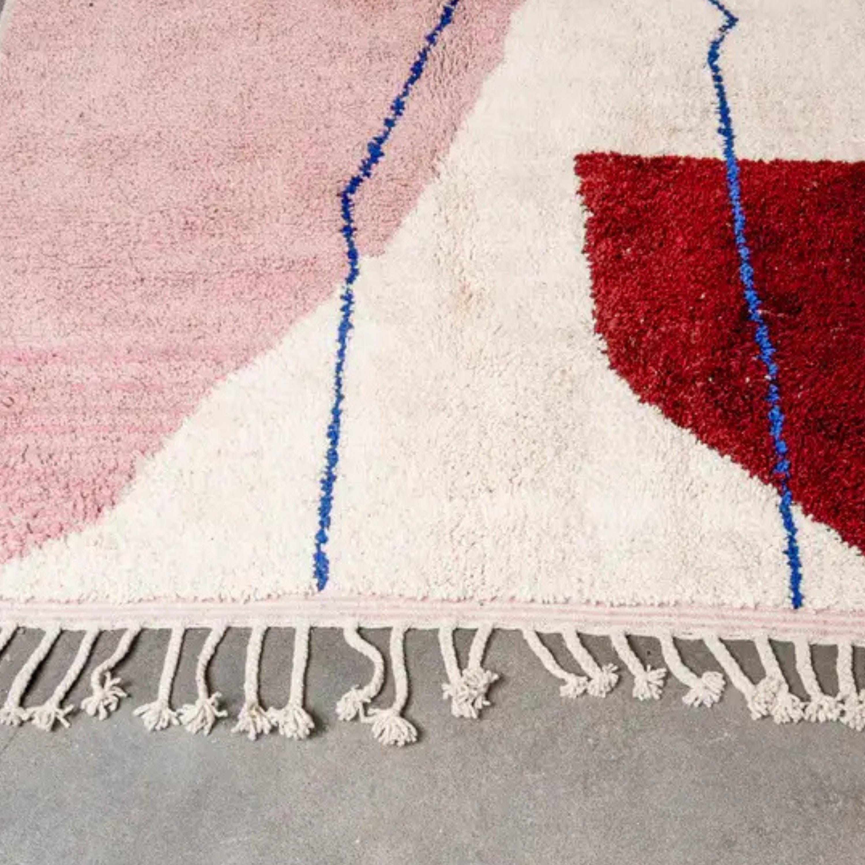 Hand-Knotted Moroccan Berber Rug: Pink & Red Lamb Wool