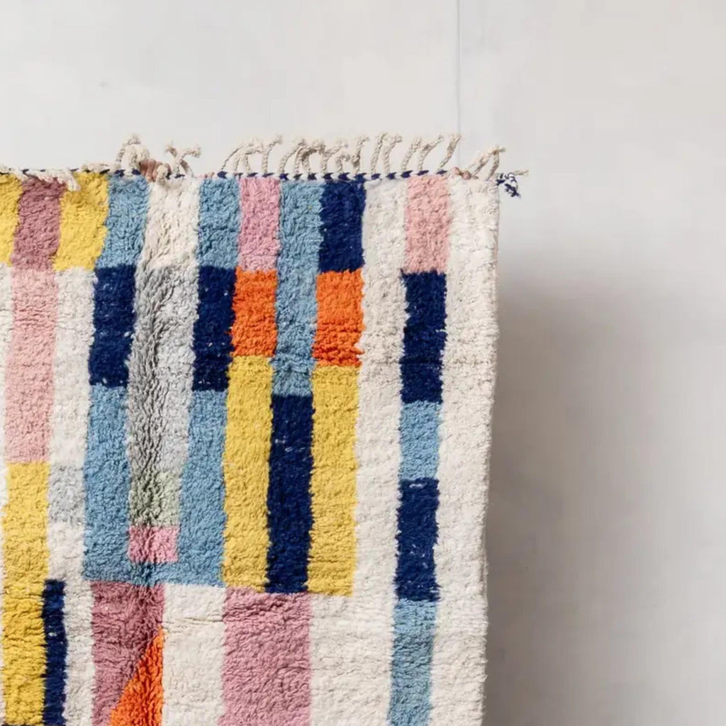 Colorful Boujad Berber Rug: Handwoven Moroccan Wool Carpet