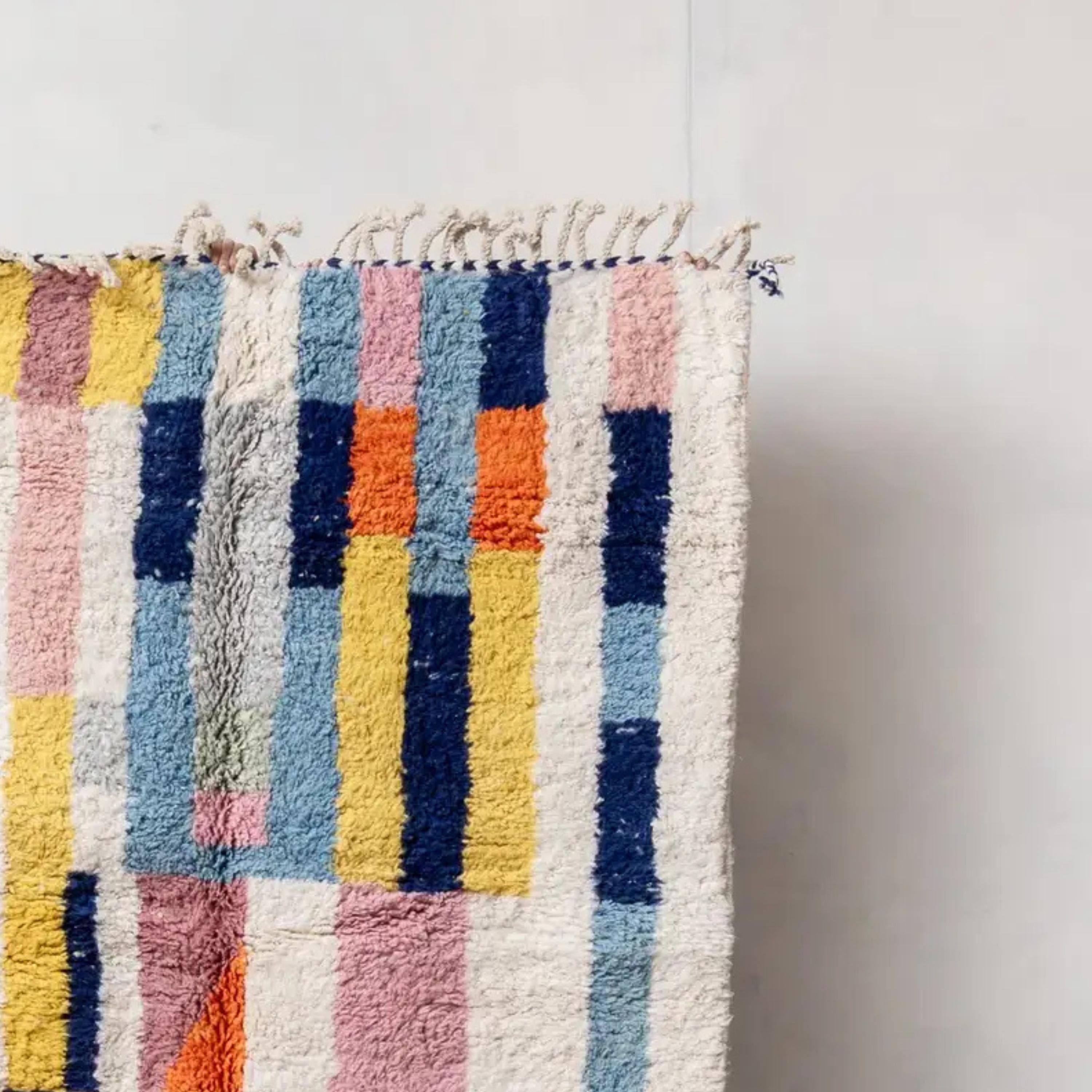 Colorful Boujad Berber Rug: Handwoven Moroccan Wool Carpet