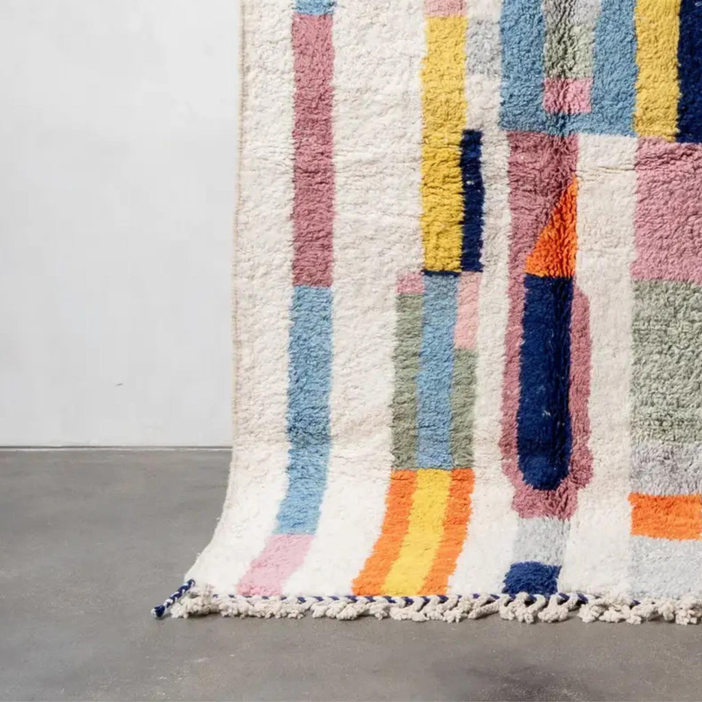 Colorful Boujad Berber Rug: Handwoven Moroccan Wool Carpet