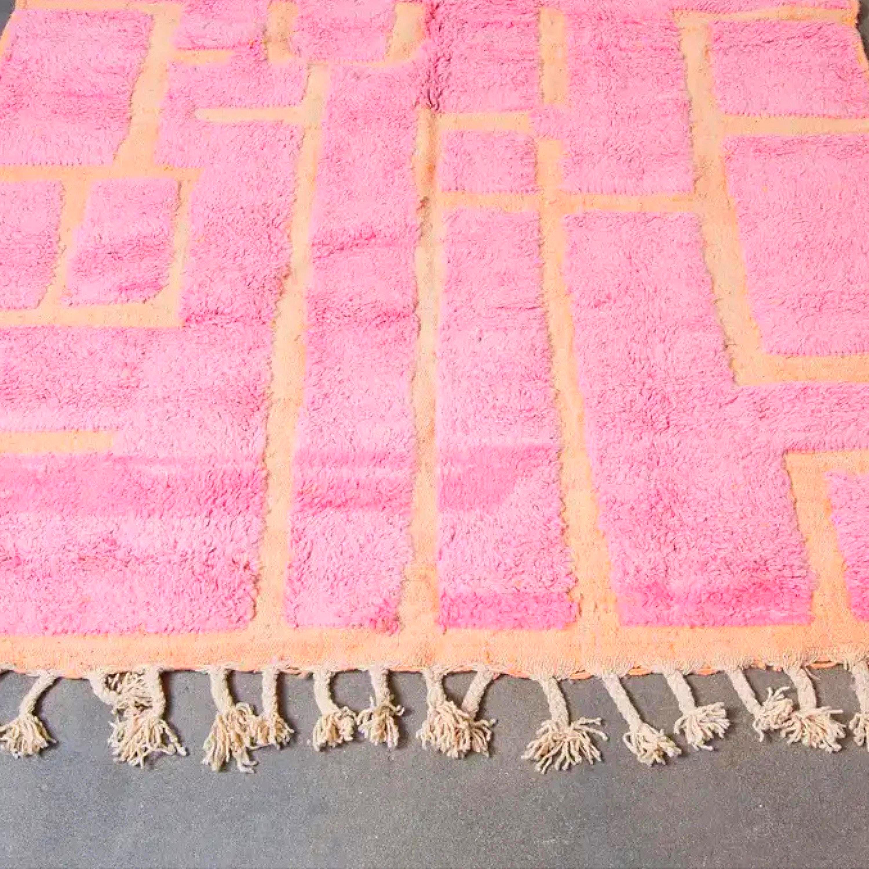 Handmade Pink Beni Ourain Rug: Moroccan Wool Berber Carpet 8x10