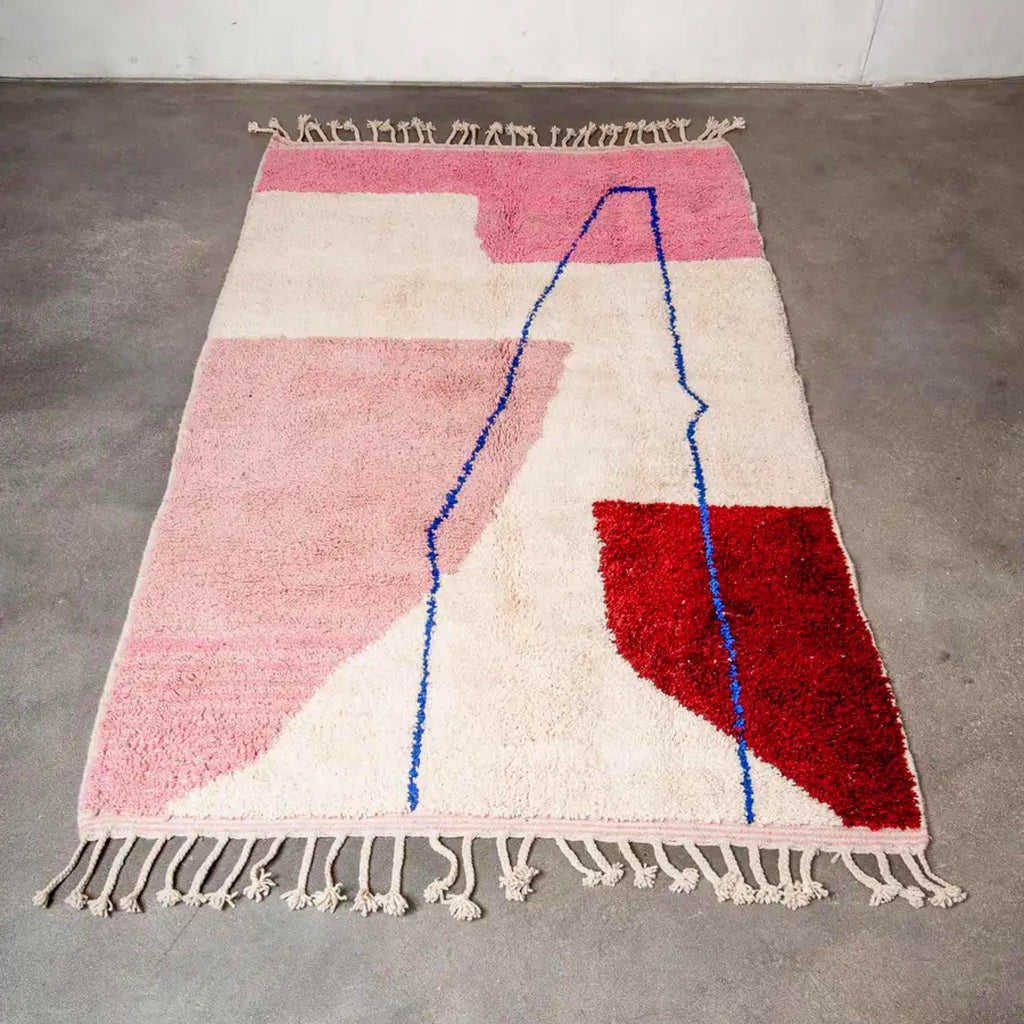 Hand-Knotted Moroccan Berber Rug: Pink & Red Lamb Wool