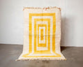 Hand Knotted Yellow Moroccan Rug: Beni Ourain Wool Carpet