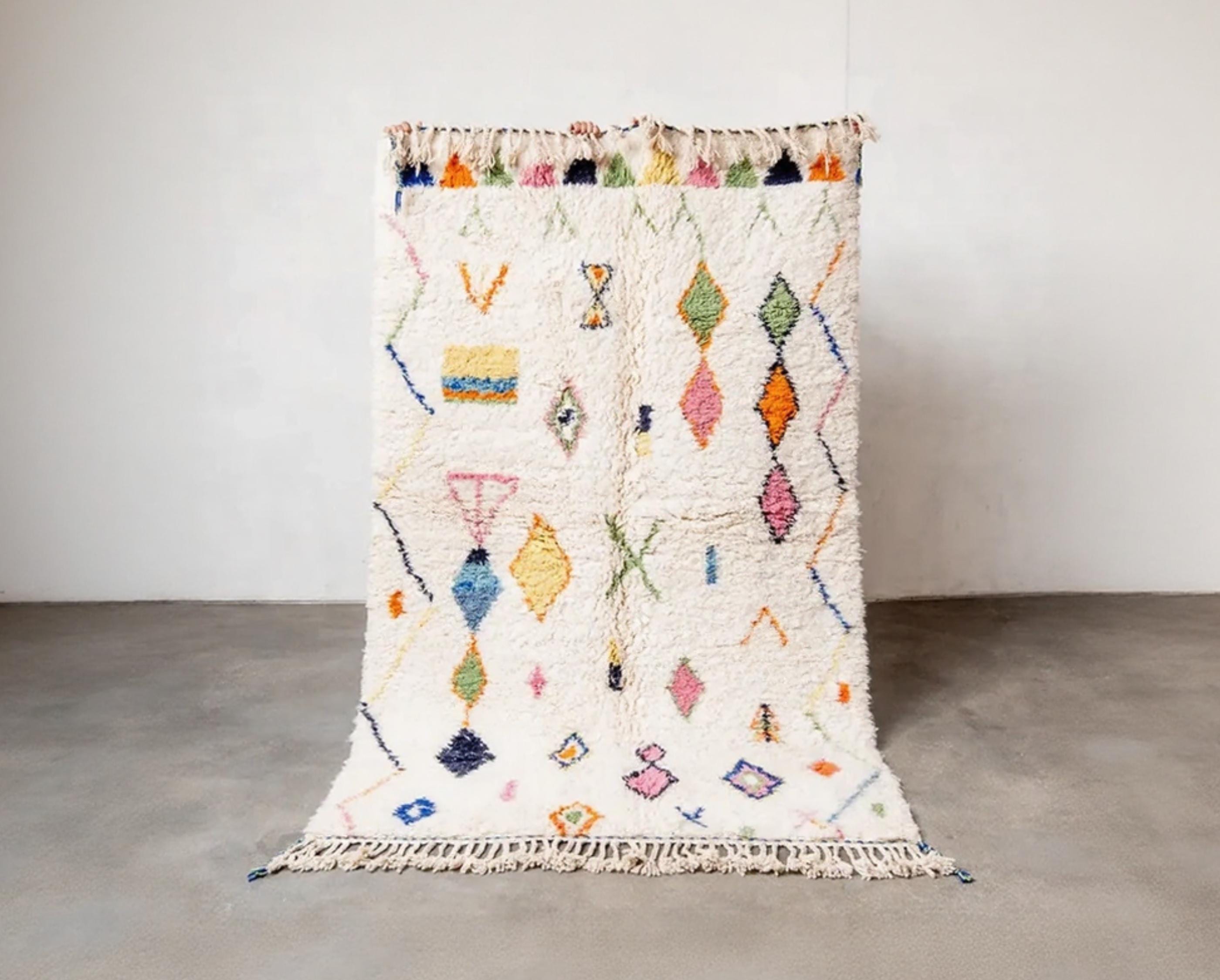 Handmade Azilal Berber Rug: Colorful Moroccan Wool Rug