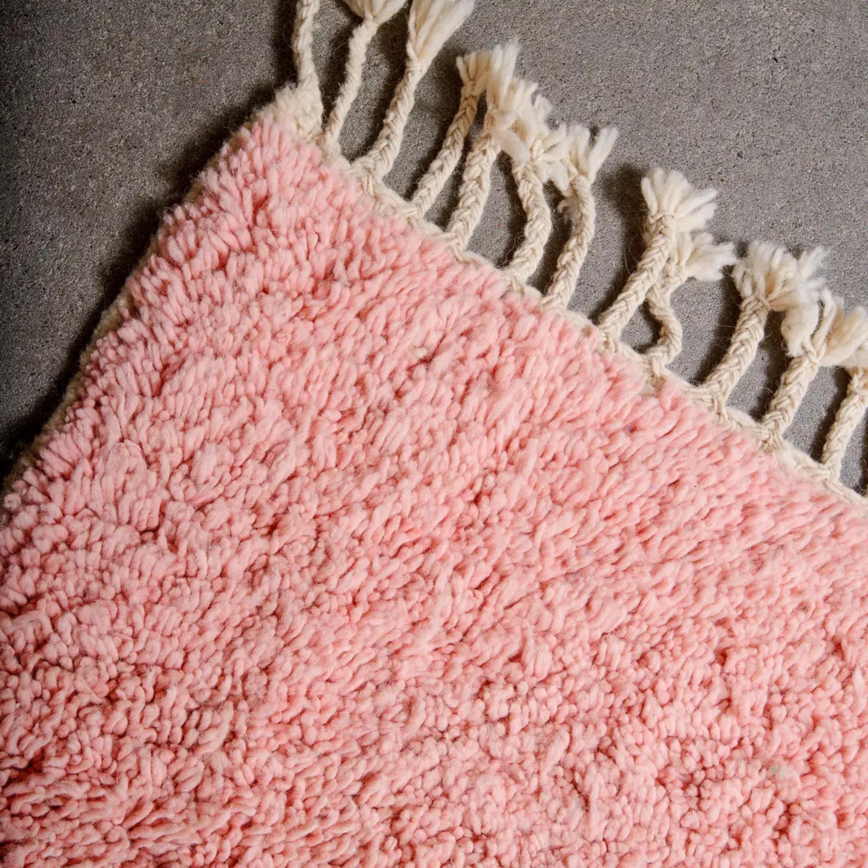 Handmade Pink & Green Beni Ourain Rug, Moroccan Wool rug
