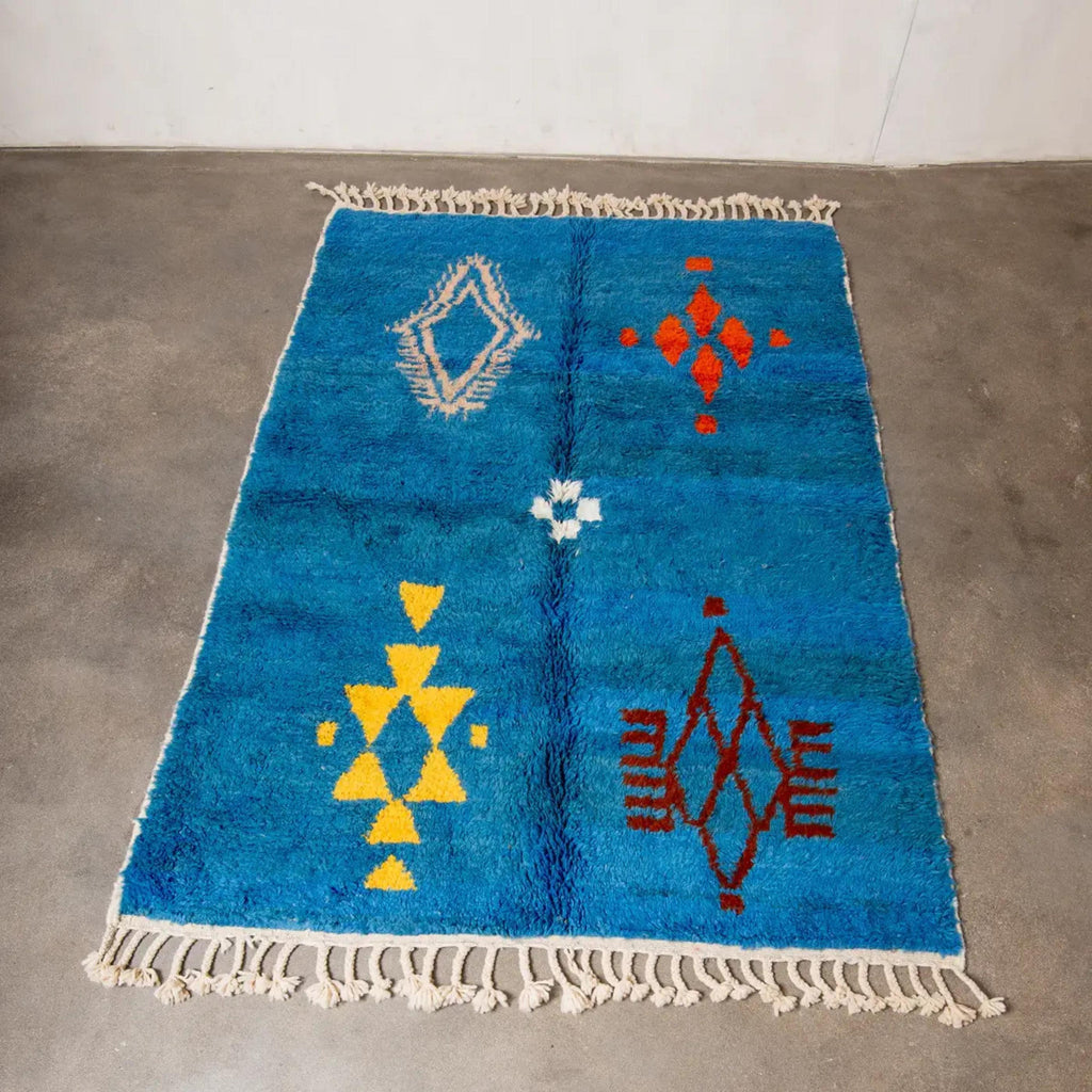 Moroccan rug handmade carpet: Berber Blue Moroccan Decor