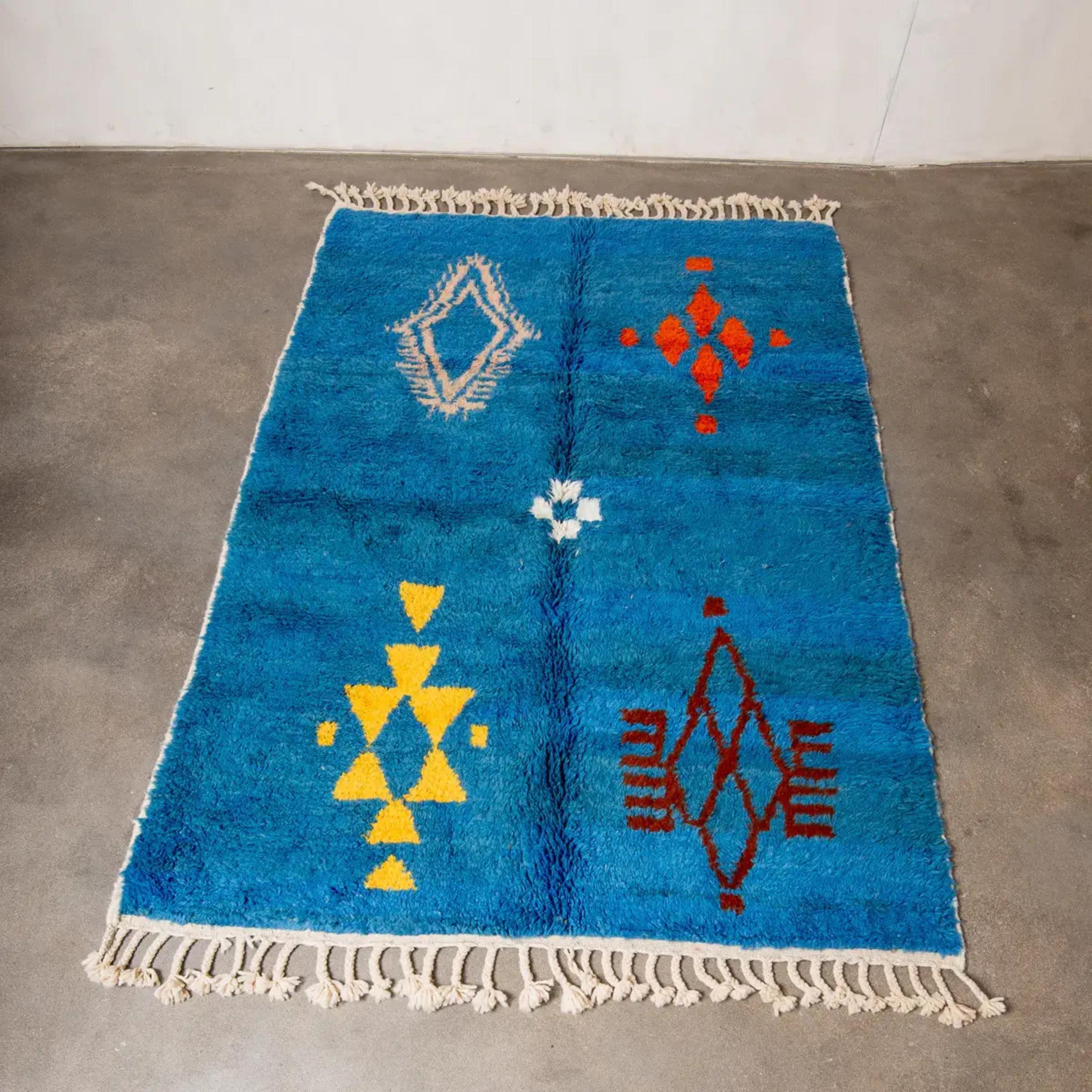 Moroccan rug handmade carpet: Berber Blue Moroccan Decor