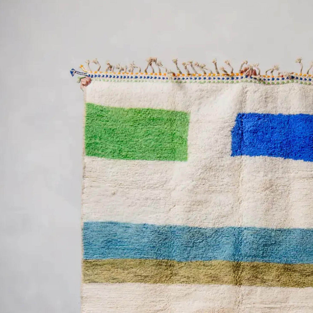 Handmade Beni Ourain Rug Green & Orange moroccan carpet