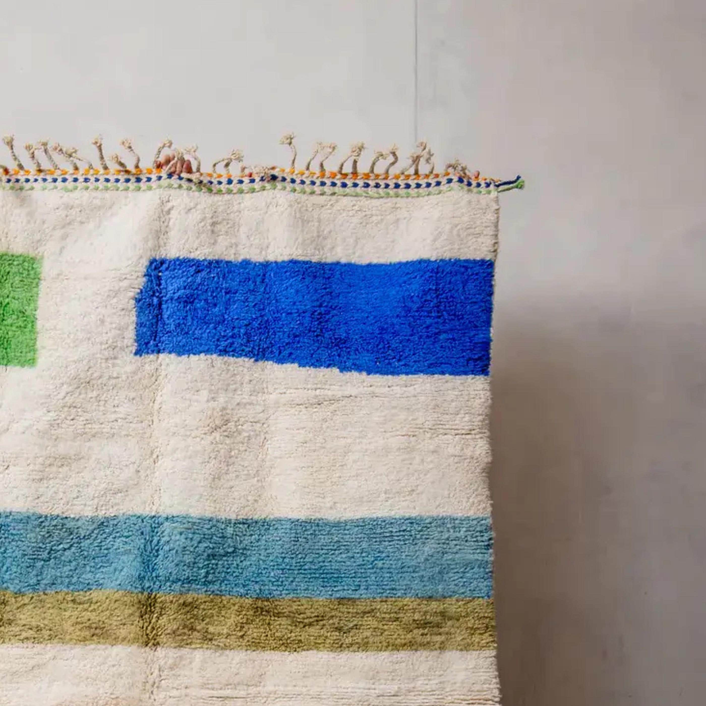 Handmade Beni Ourain Rug Green & Orange moroccan carpet