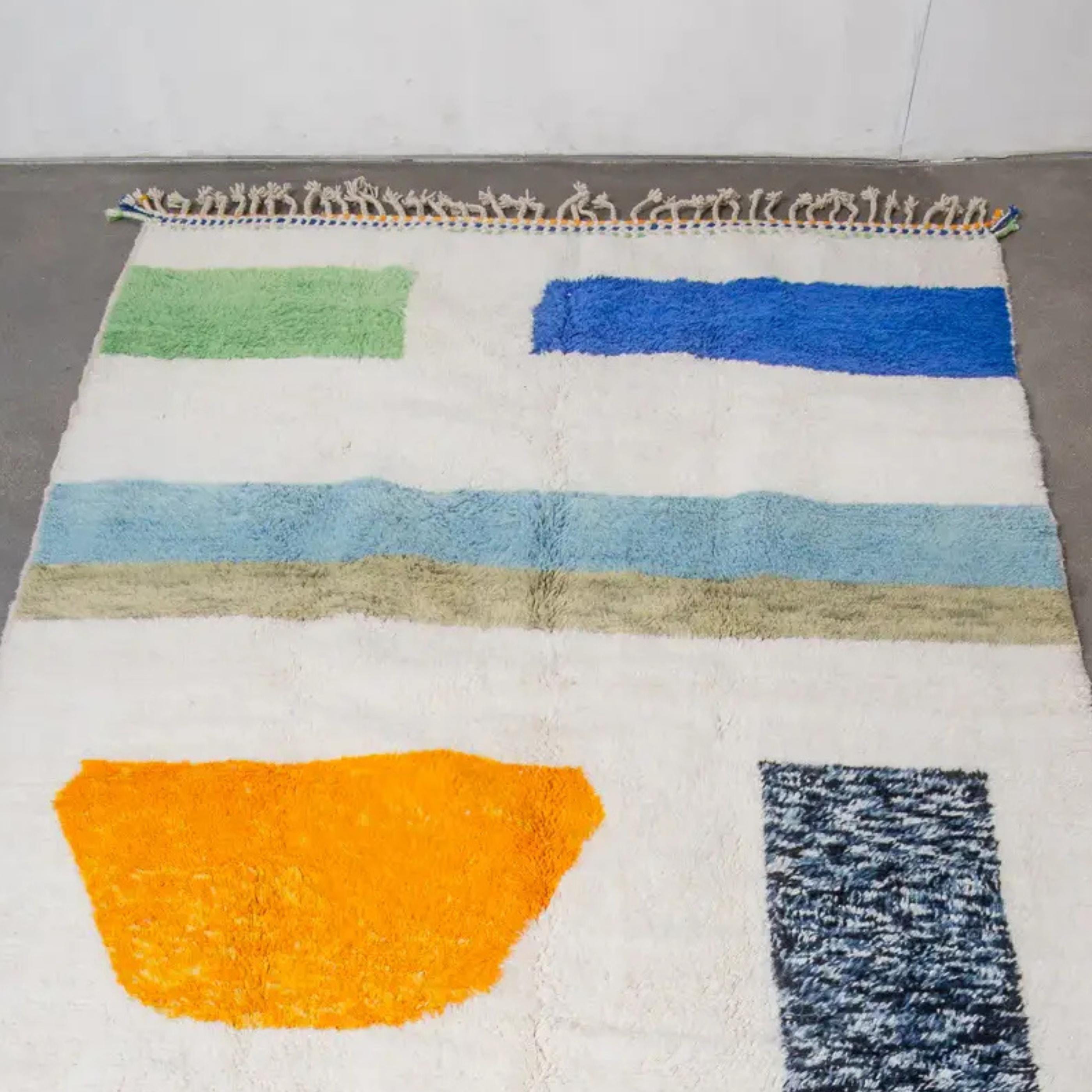 Handmade Beni Ourain Rug Green & Orange moroccan carpet