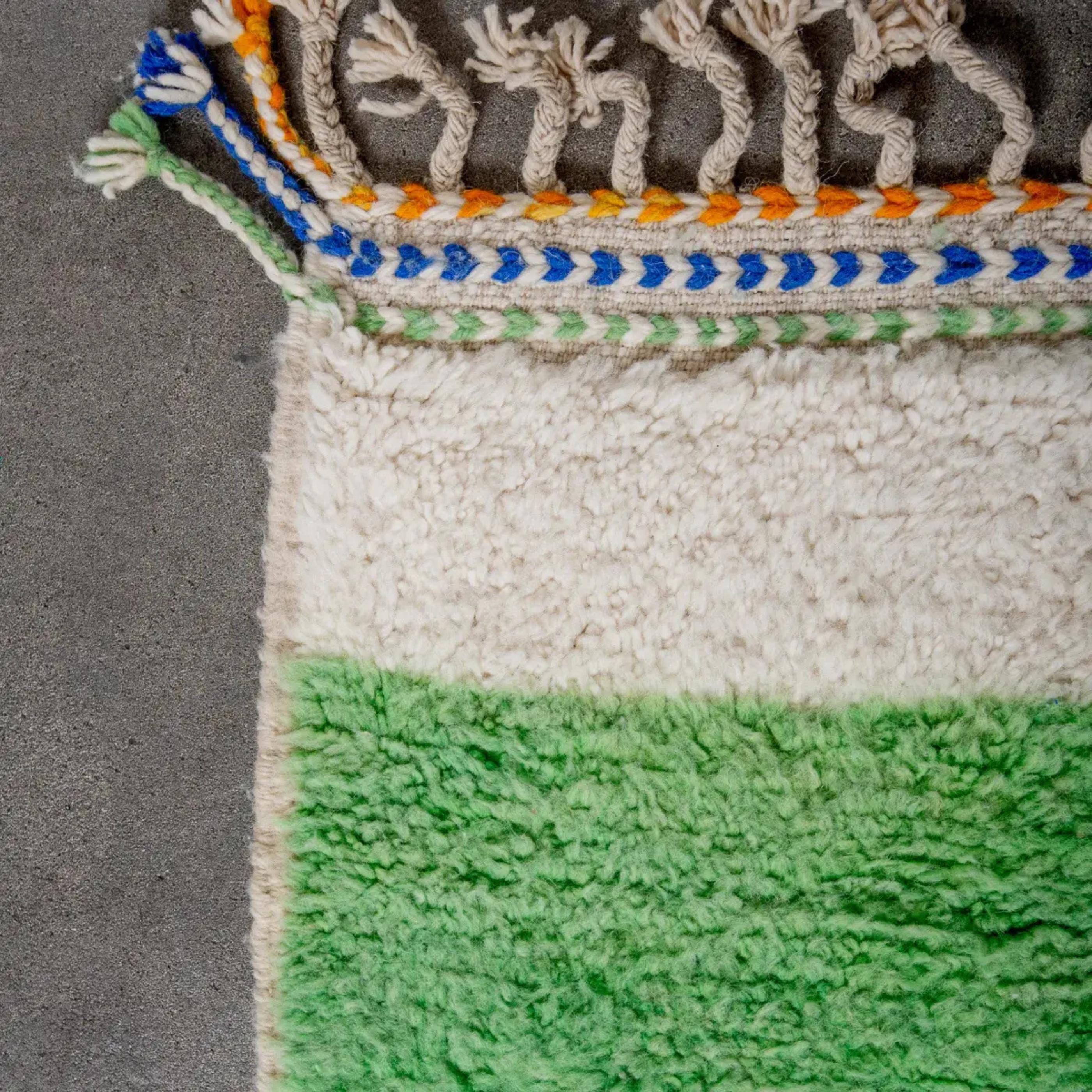 Handmade Beni Ourain Rug Green & Orange moroccan carpet