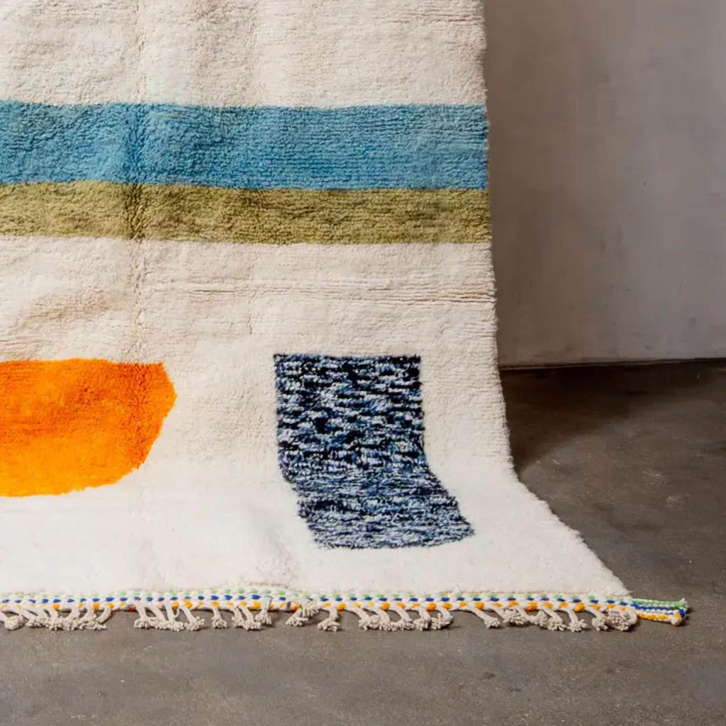 Handmade Beni Ourain Rug Green & Orange moroccan carpet