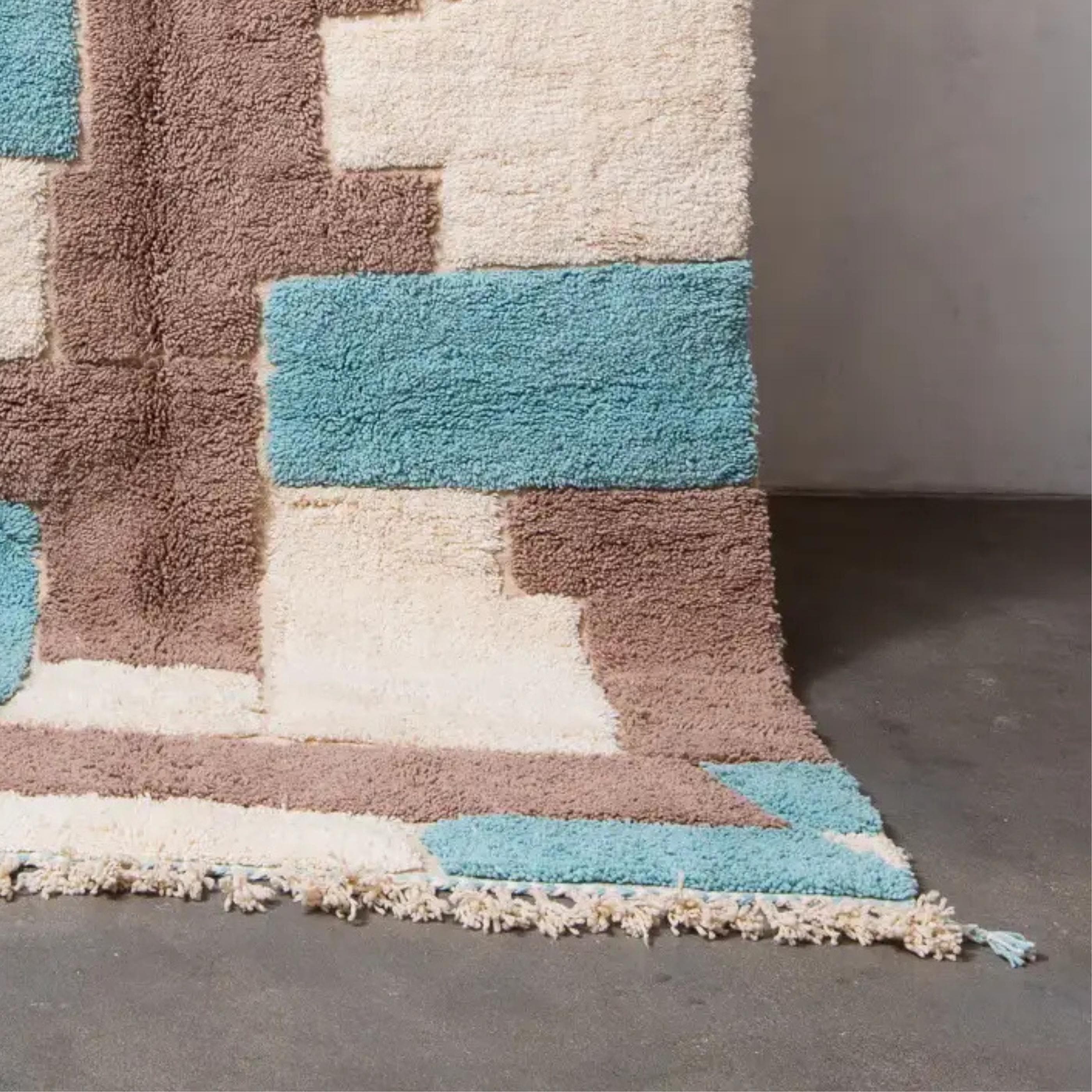 Blue Brown Moroccan Kilim Rug: Authentic Wool Berber Design