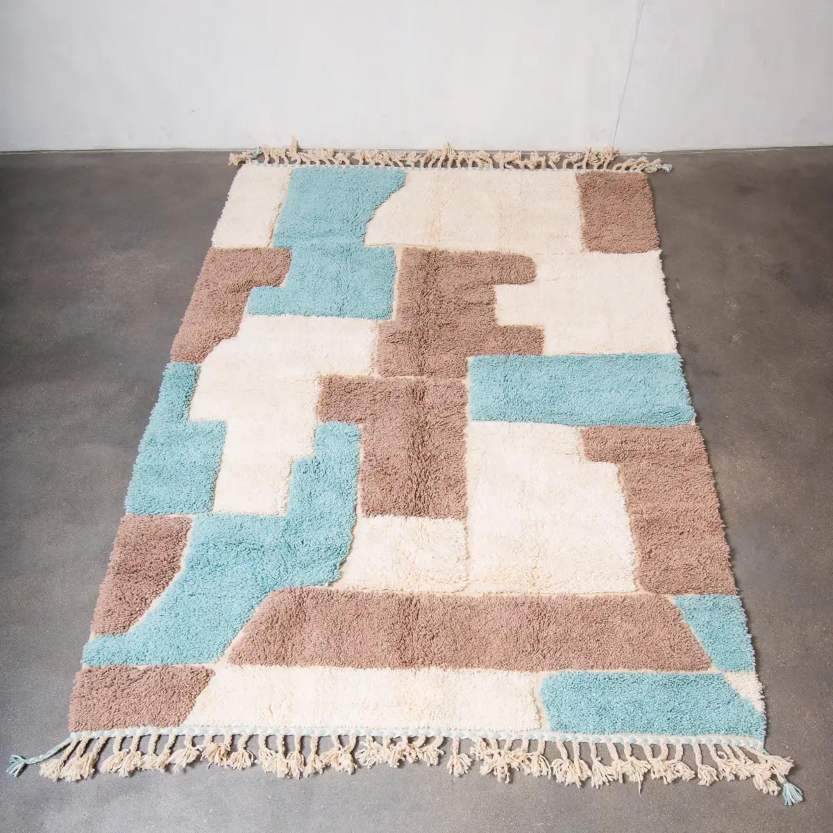 Blue Brown Moroccan Kilim Rug: Authentic Wool Berber Design