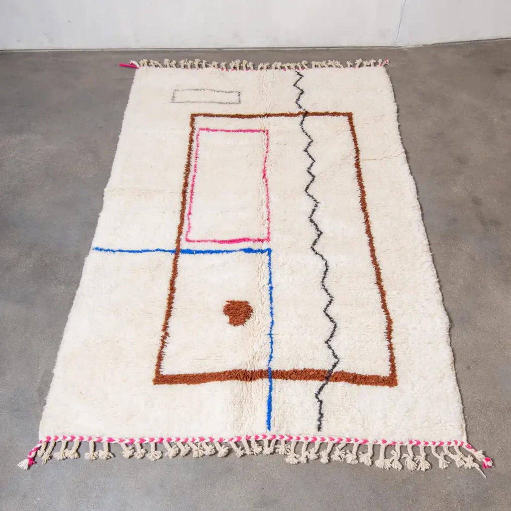 Handwoven Moroccan Wool Rug: Beni Ourain Style, US Import Duty Free