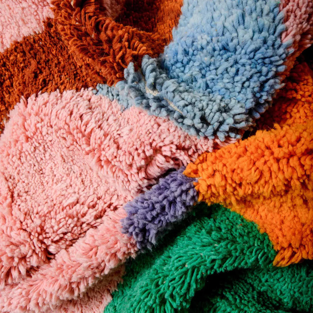 Handmade Pink & Green Beni Ourain Rug, Moroccan Wool rug